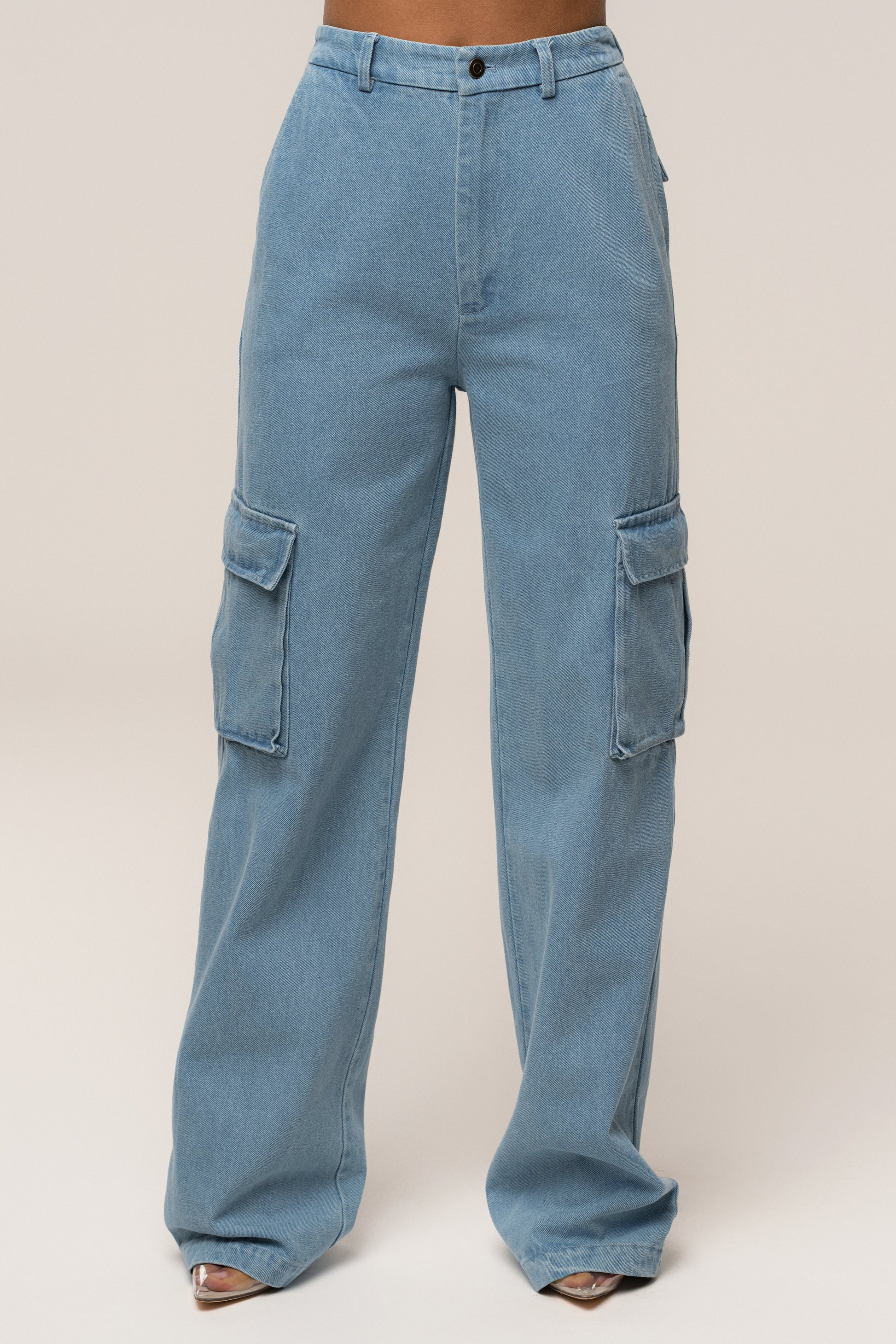 Medium Wash Denim Utility Cargo Pants JLUXLABEL