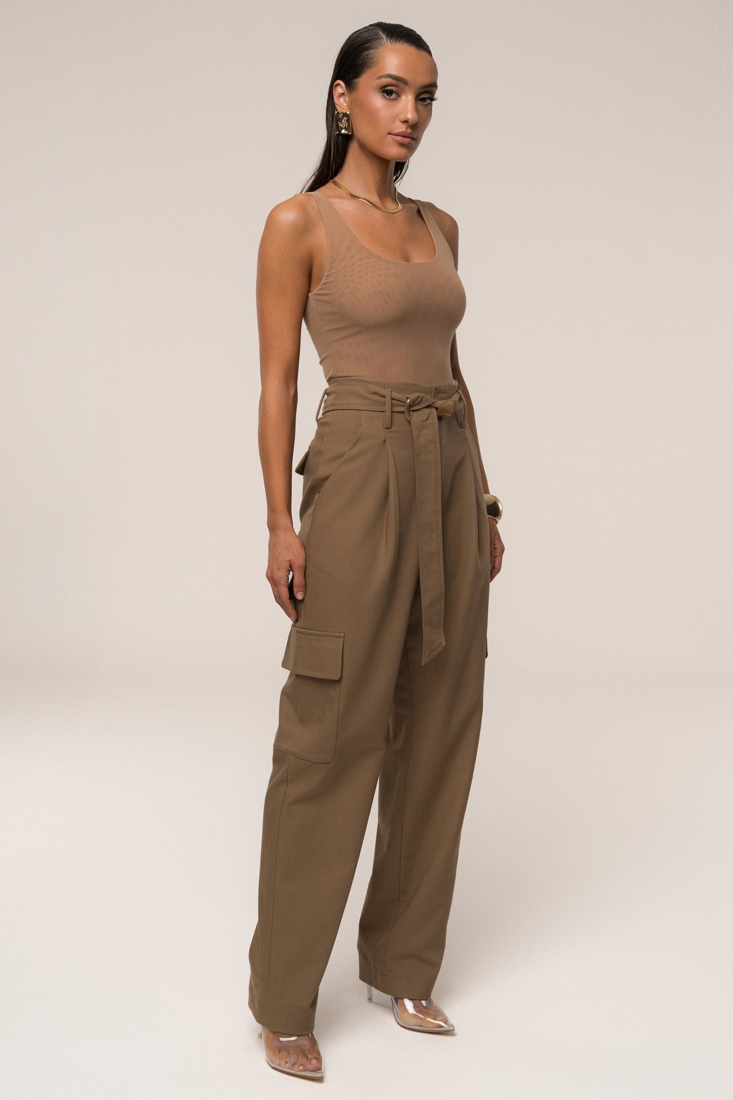 Tan Alexis Belted Cargo Pants JLUXLABEL