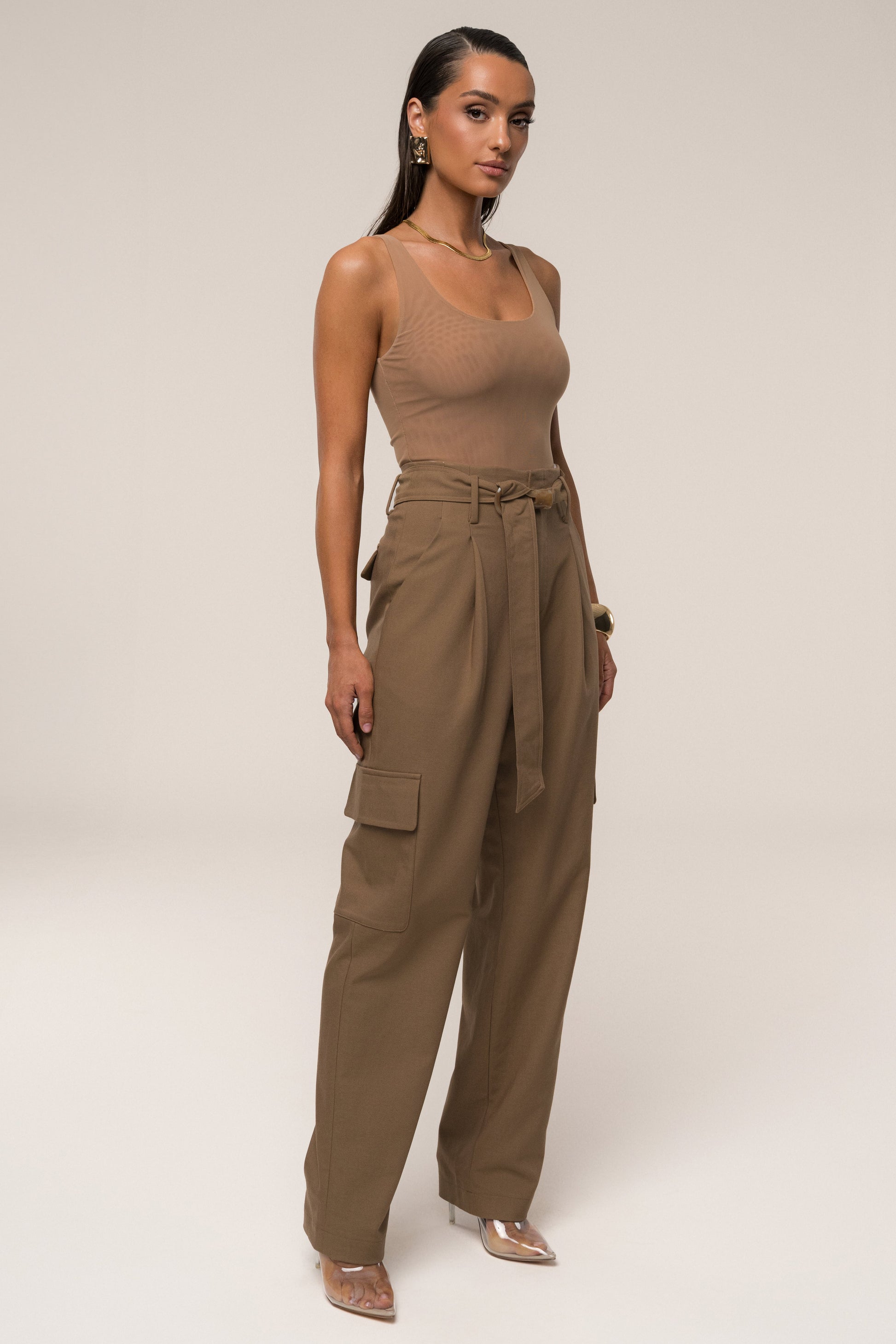Tan Alexis Belted Cargo Pants JLUXLABEL