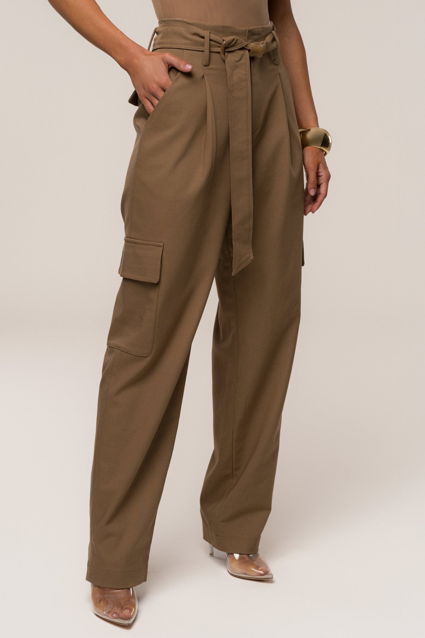 Tan Alexis Belted Cargo Pants JLUXLABEL