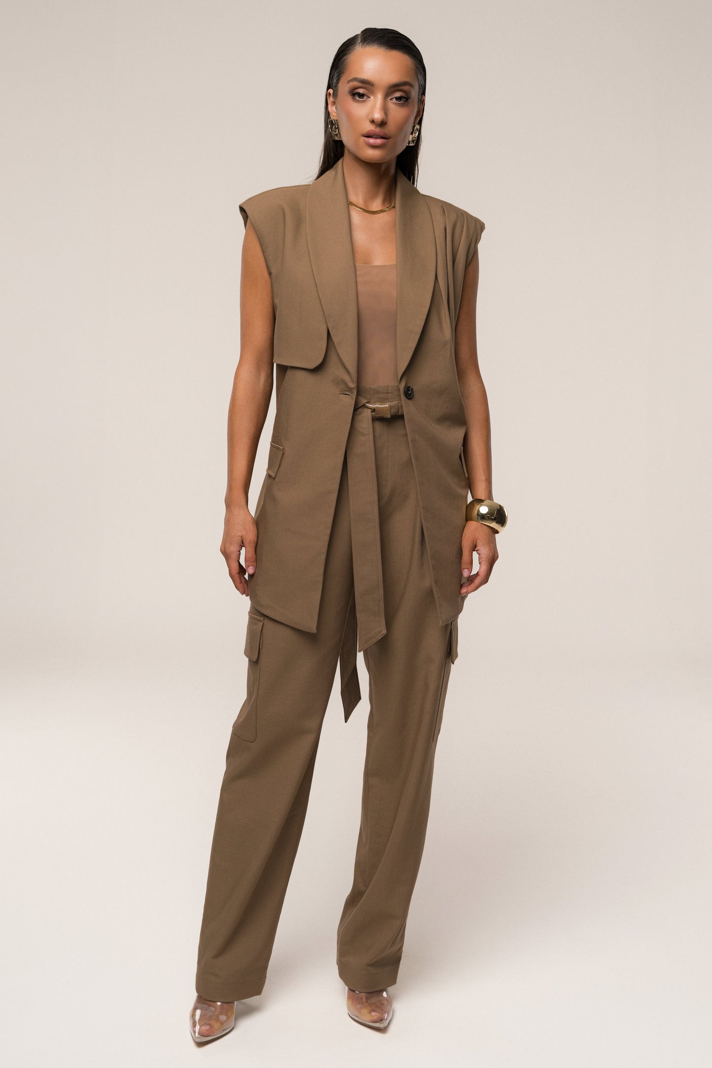 Tan Alexis Belted Cargo Pants JLUXLABEL