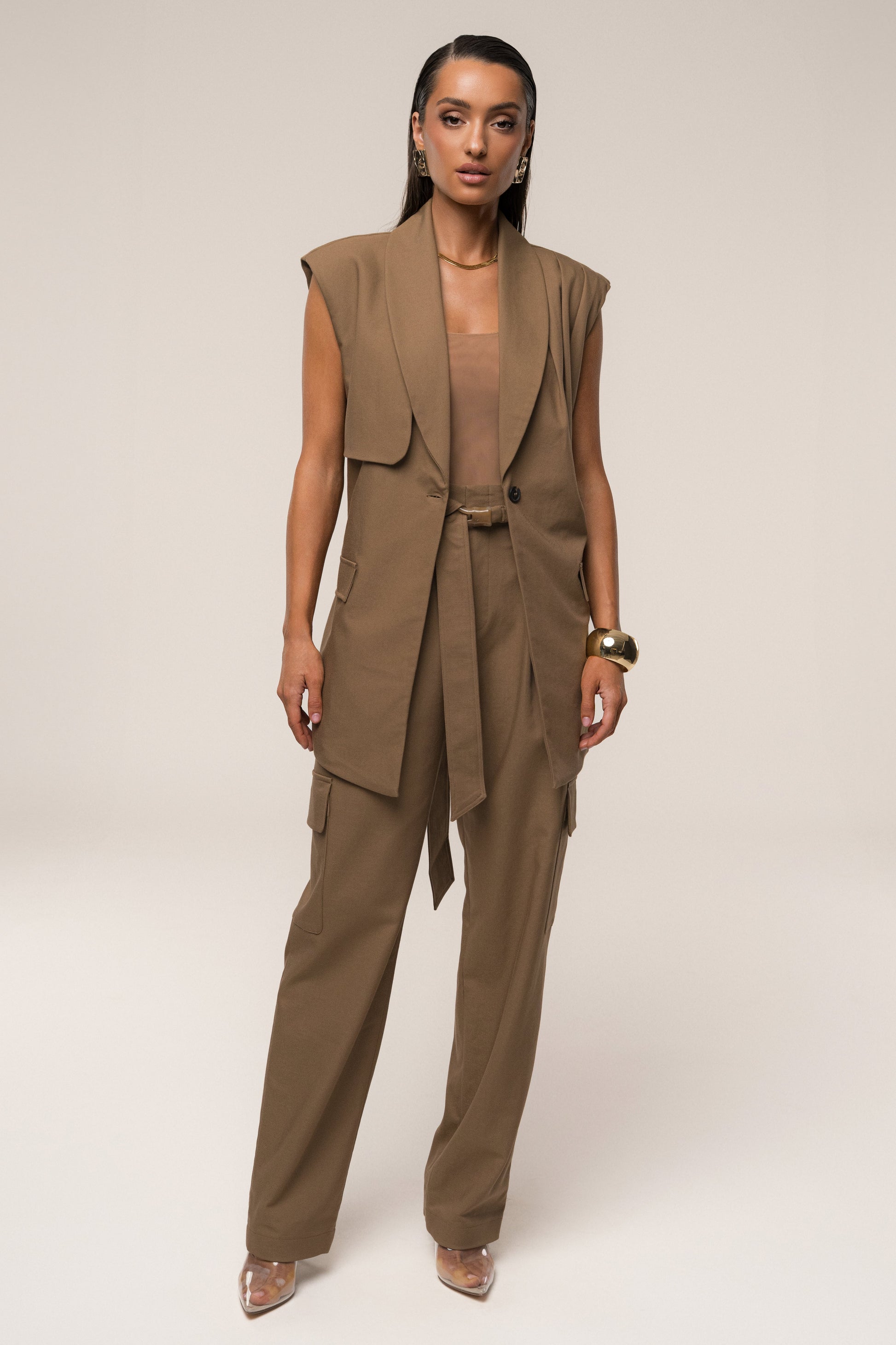 Tan Alexis Belted Cargo Pants JLUXLABEL