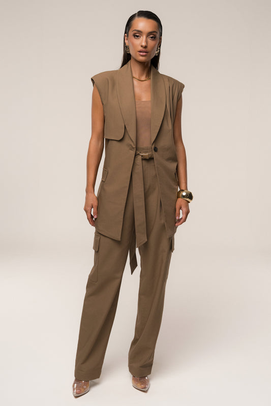 Tan Alexis Belted Cargo Pants JLUXLABEL
