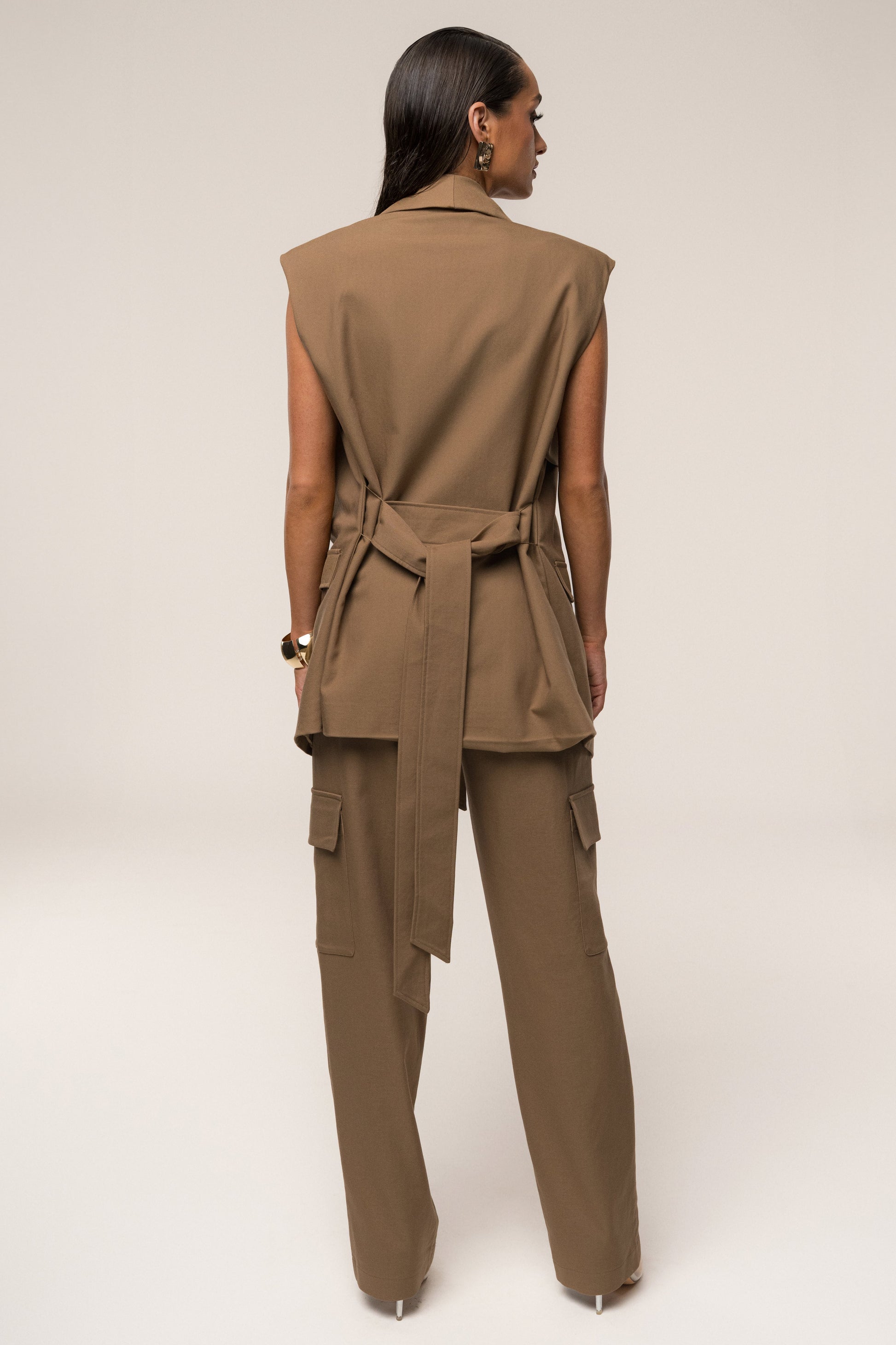 Tan Jeanie Belted Vest NEWFASHIONEDGE