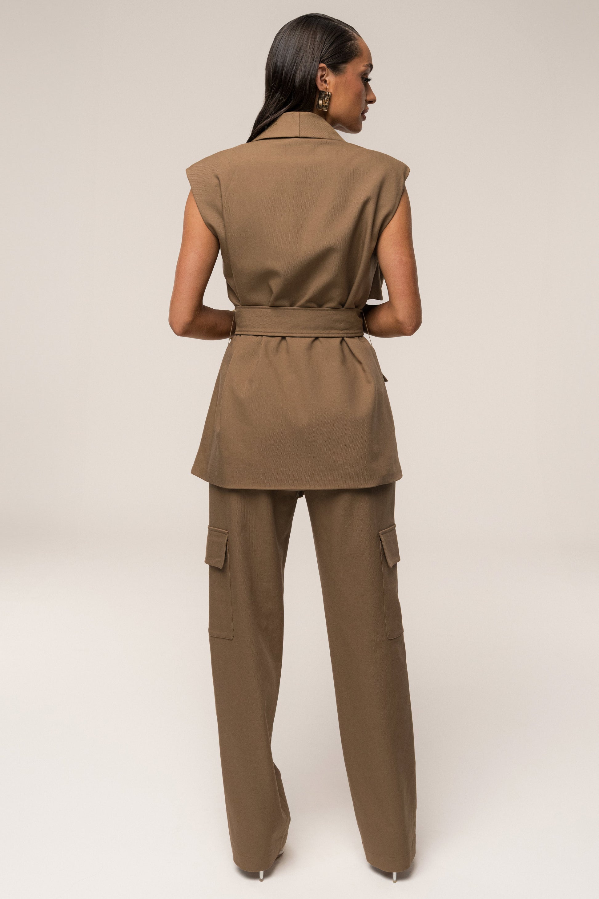 Tan Jeanie Belted Vest NEWFASHIONEDGE
