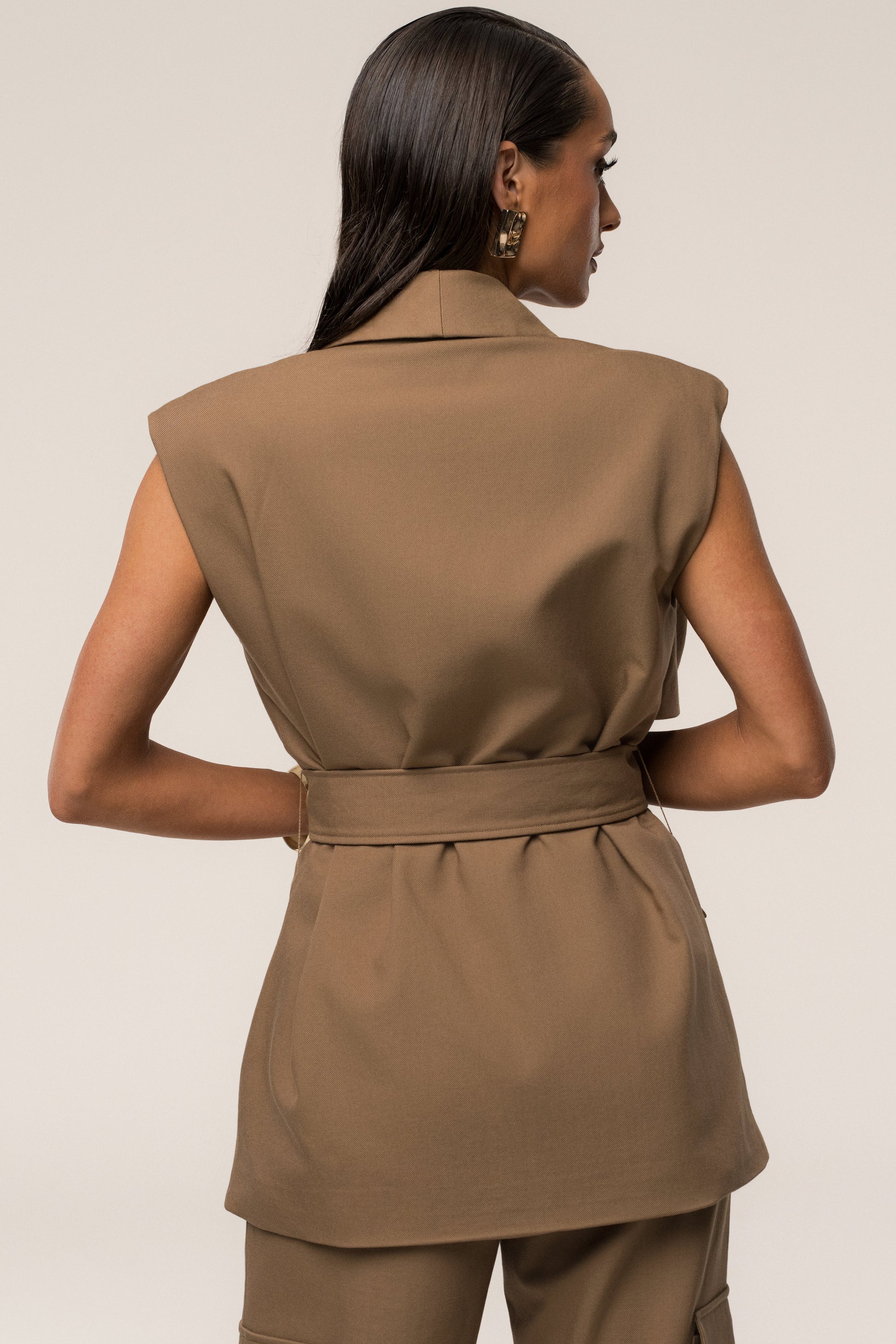 Tan Jeanie Belted Vest NEWFASHIONEDGE