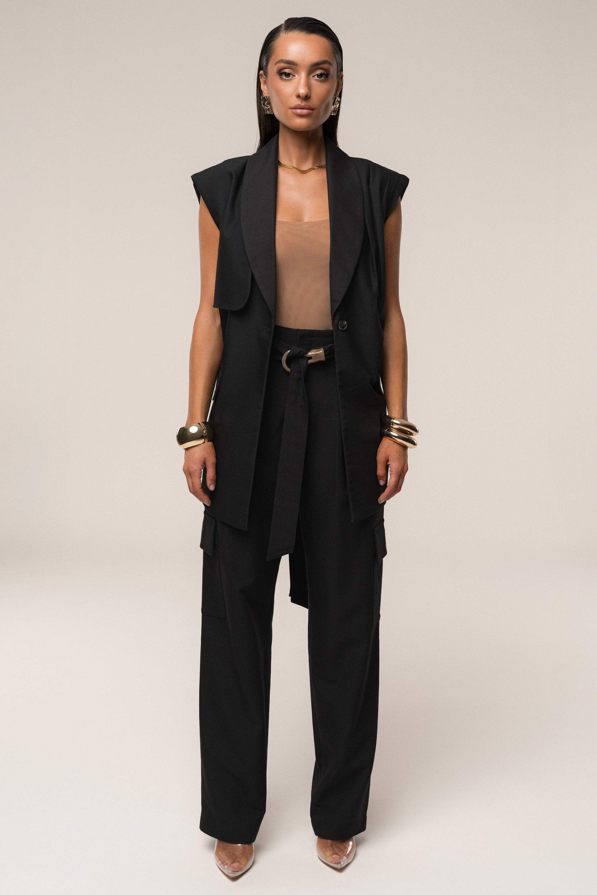 Black Alexis Belted Cargo Pants JLUXLABEL