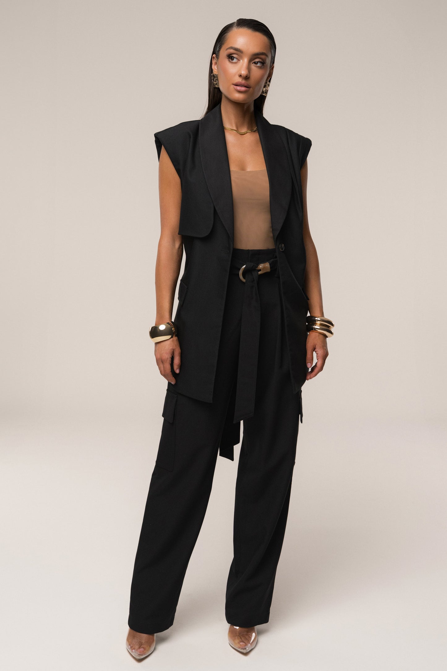 Black Jeanie Belted Vest JLUXLABEL