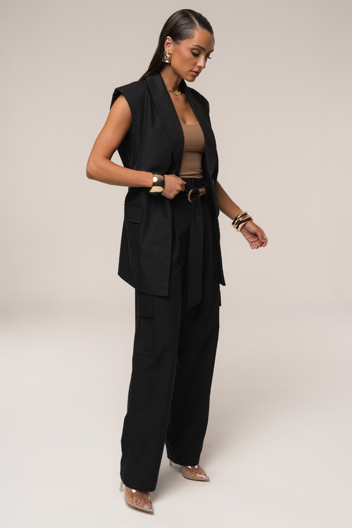 Black Jeanie Belted Vest JLUXLABEL