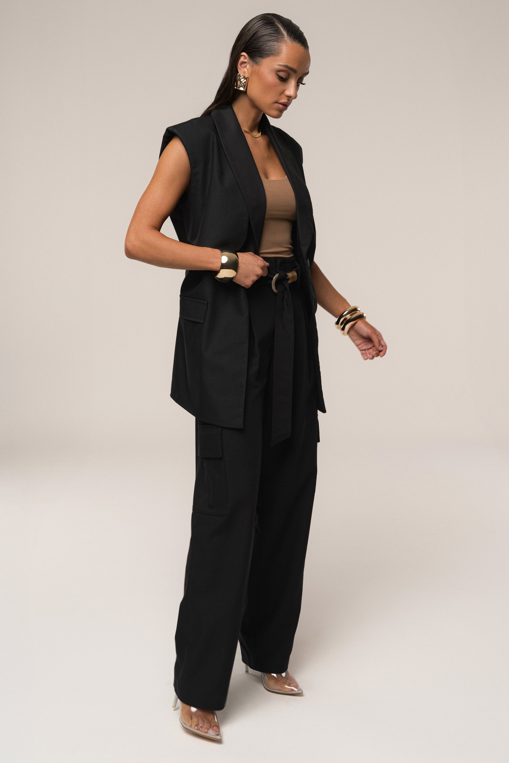 Black Jeanie Belted Vest JLUXLABEL