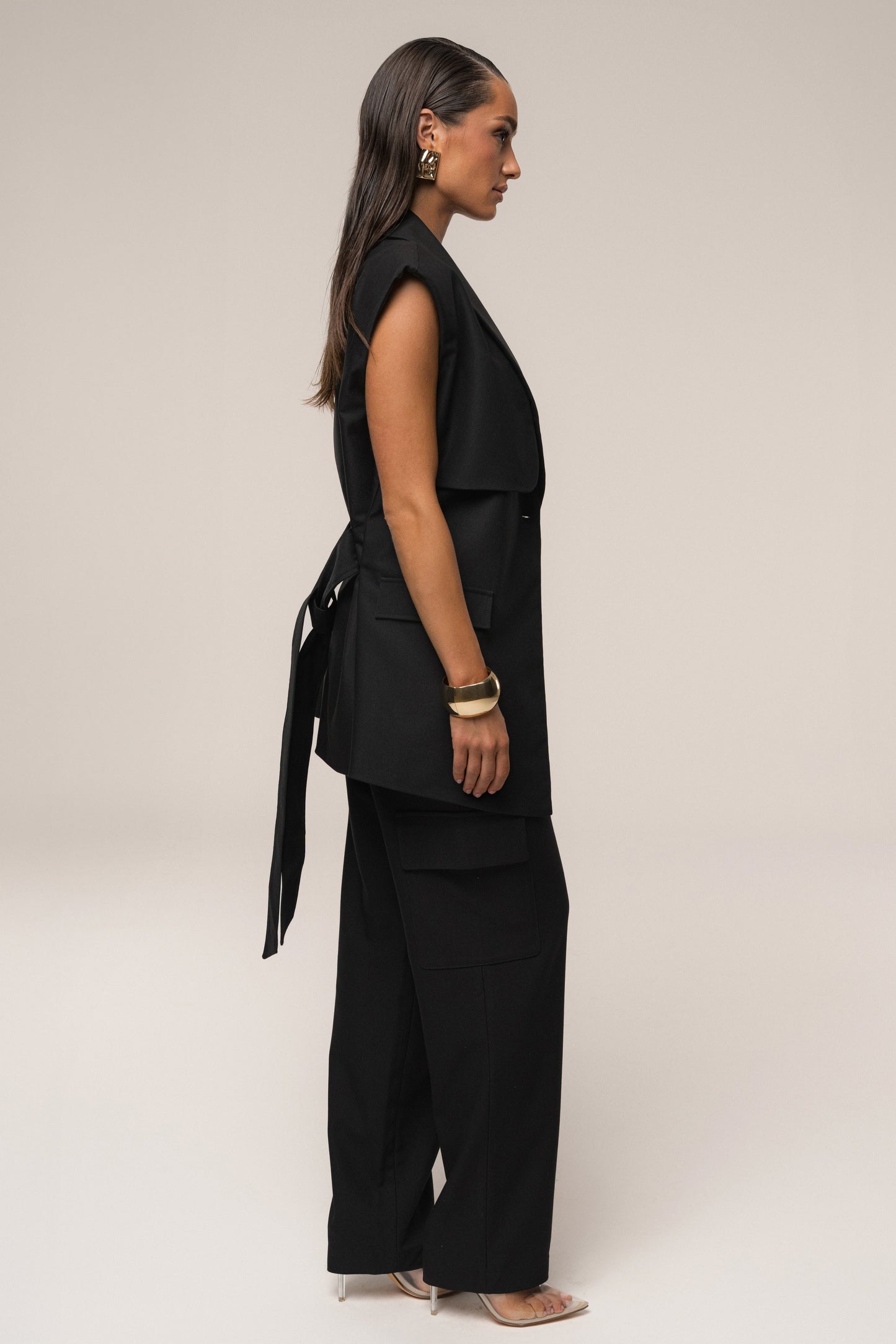 Black Jeanie Belted Vest JLUXLABEL