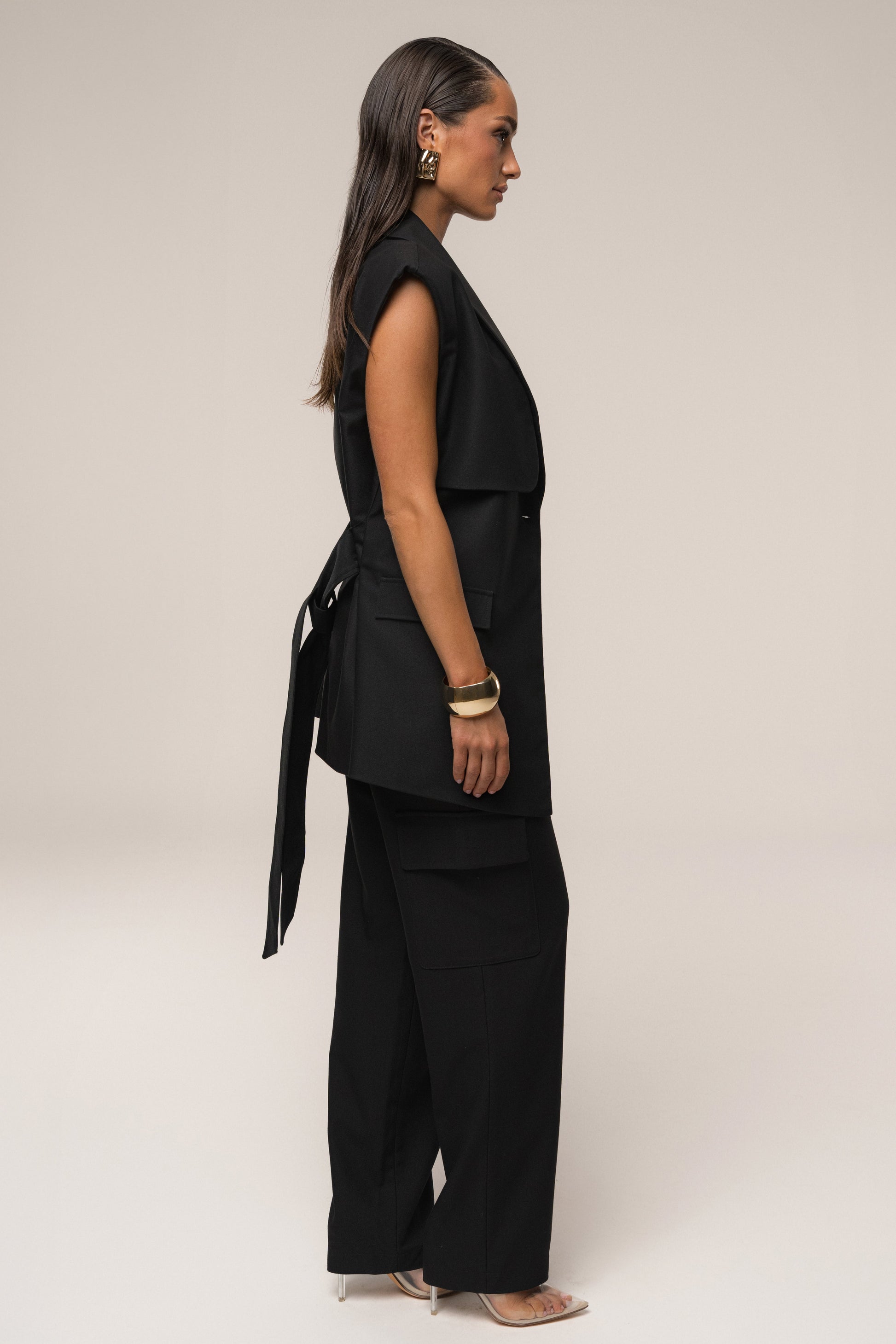 Black Jeanie Belted Vest JLUXLABEL