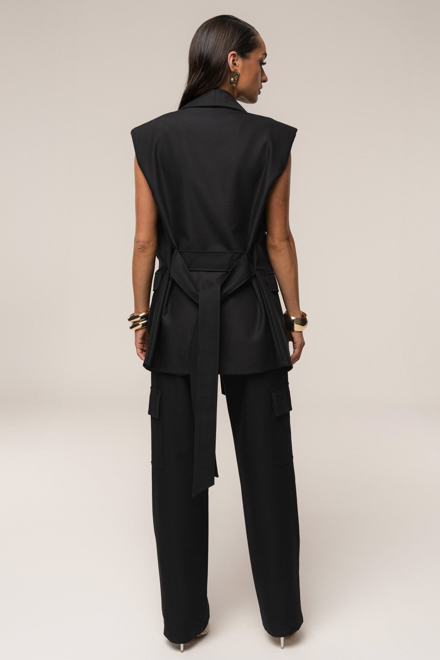 Black Jeanie Belted Vest JLUXLABEL
