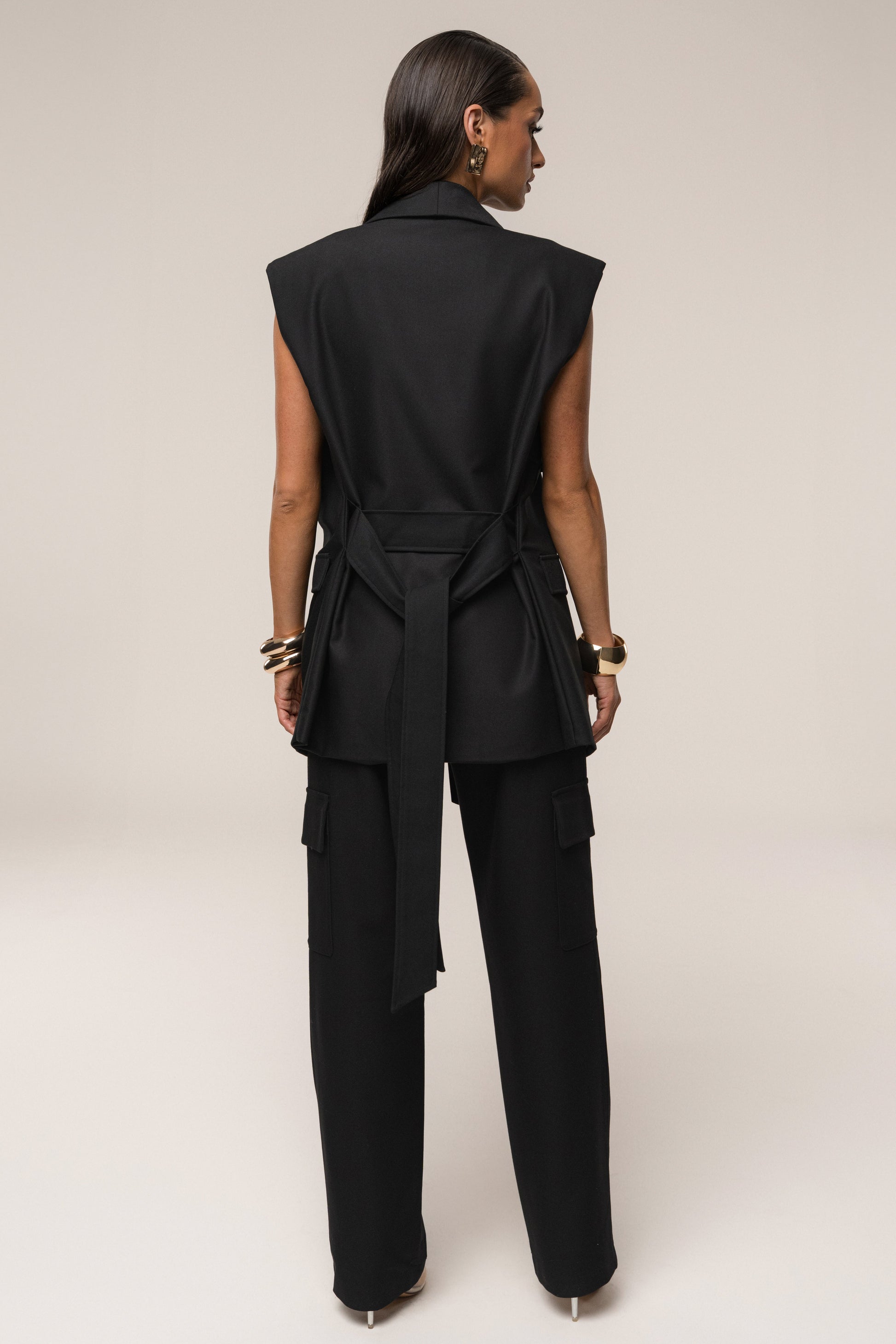 Black Jeanie Belted Vest JLUXLABEL