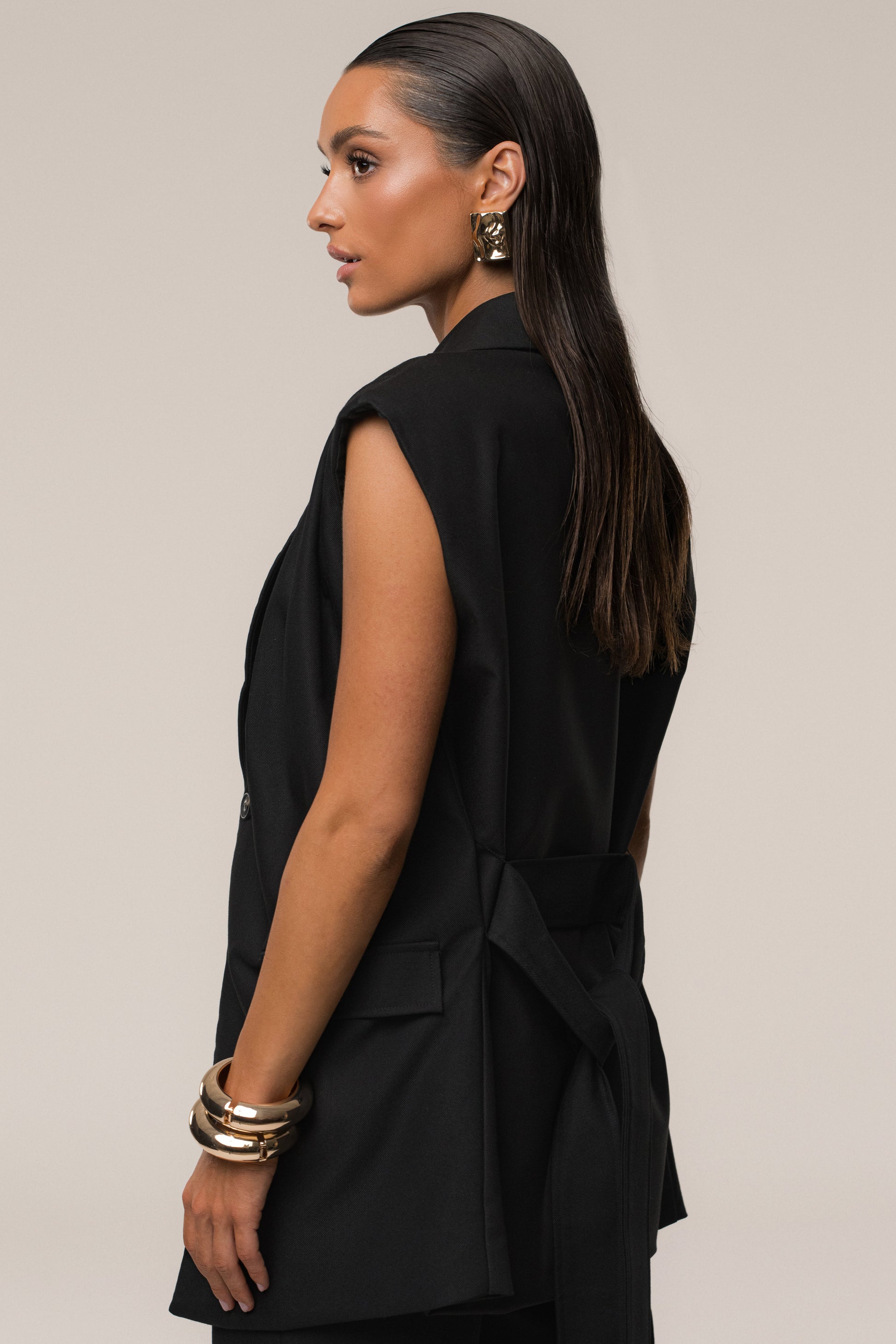 Black Jeanie Belted Vest JLUXLABEL