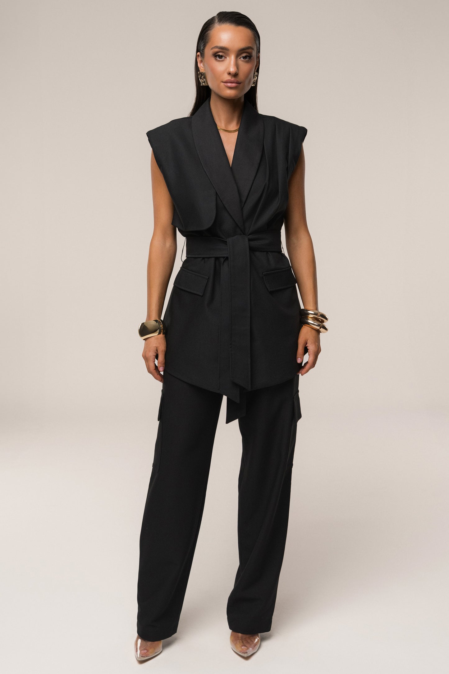 Black Jeanie Belted Vest JLUXLABEL