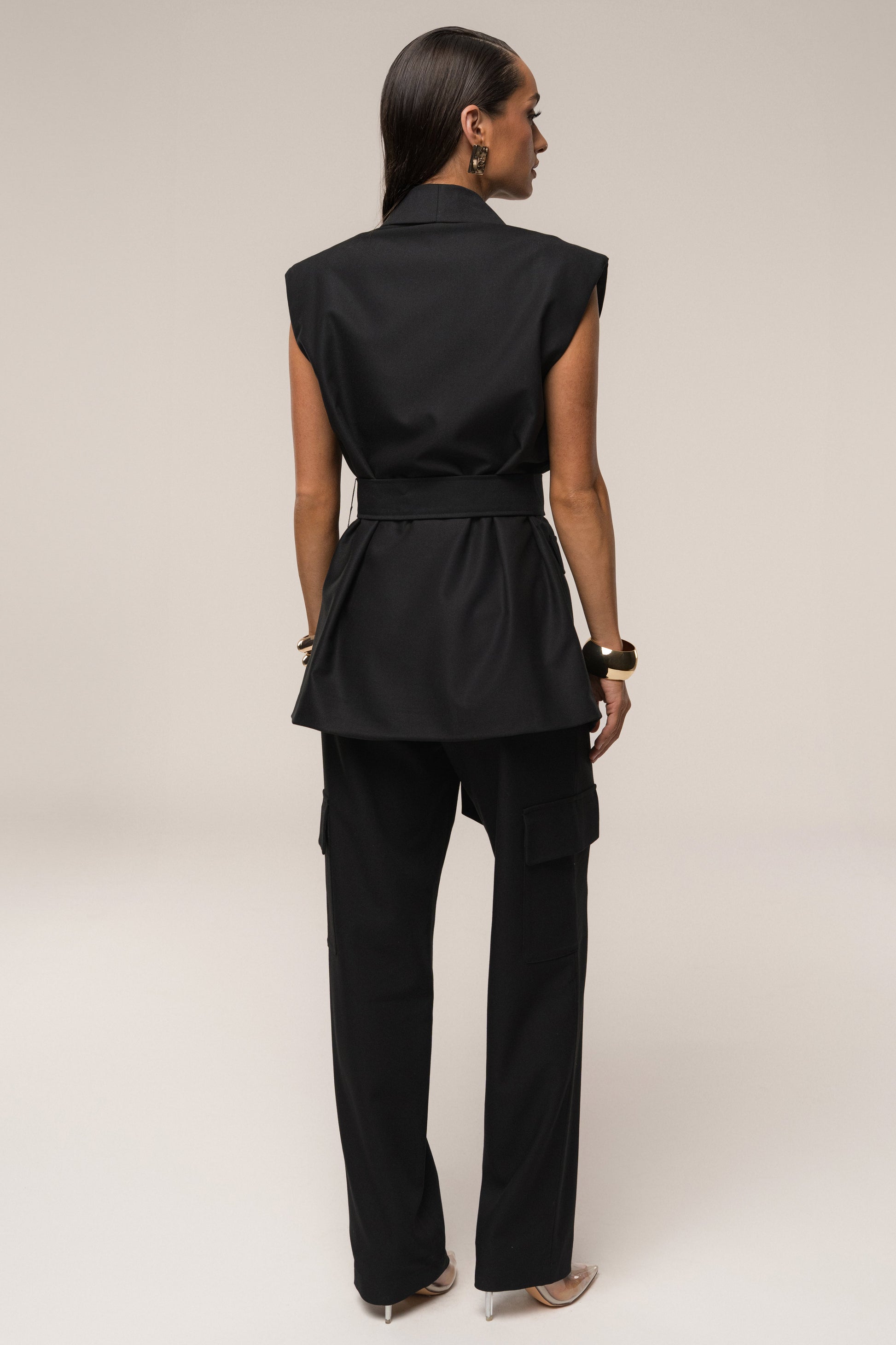 Black Jeanie Belted Vest JLUXLABEL