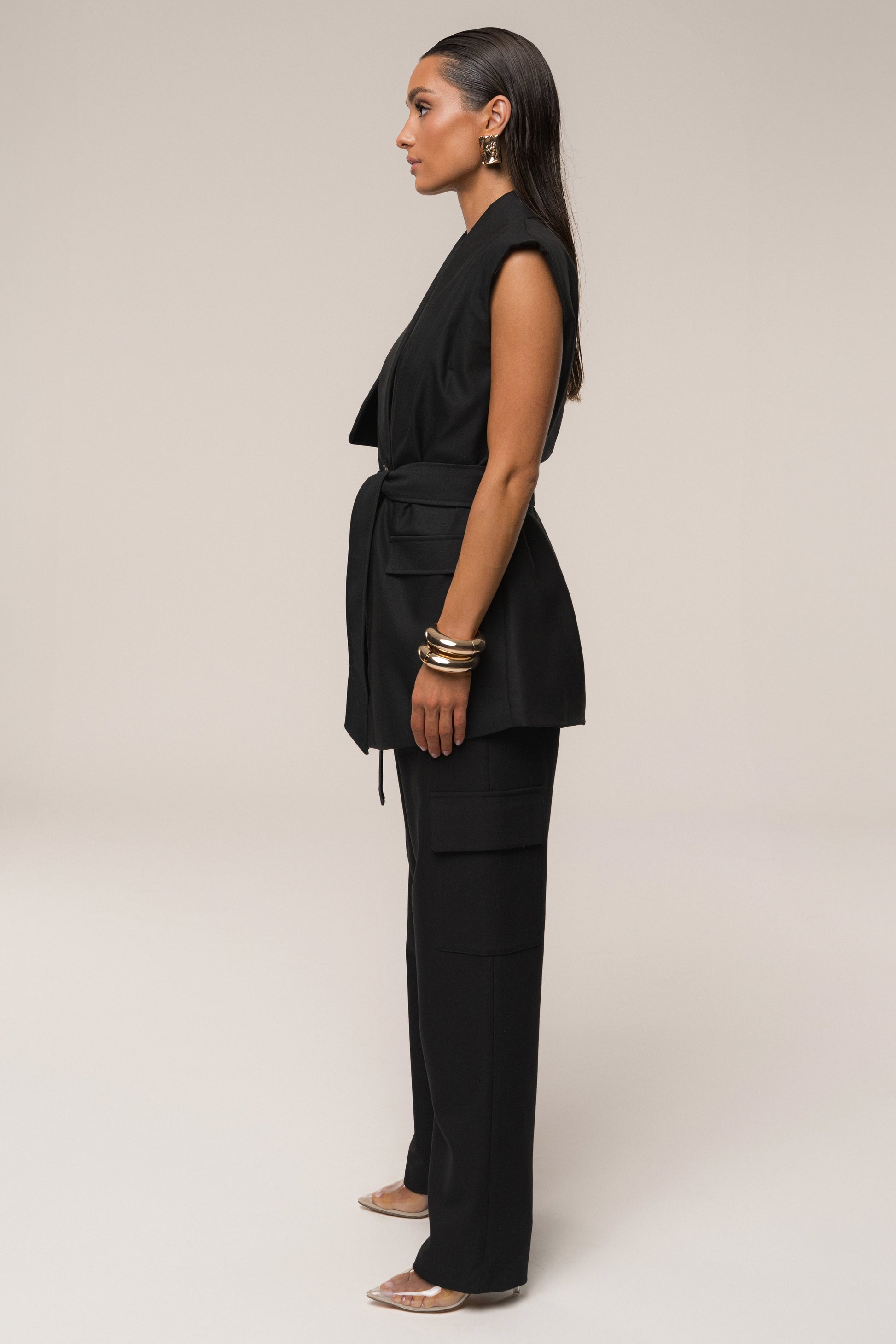 Black Jeanie Belted Vest JLUXLABEL