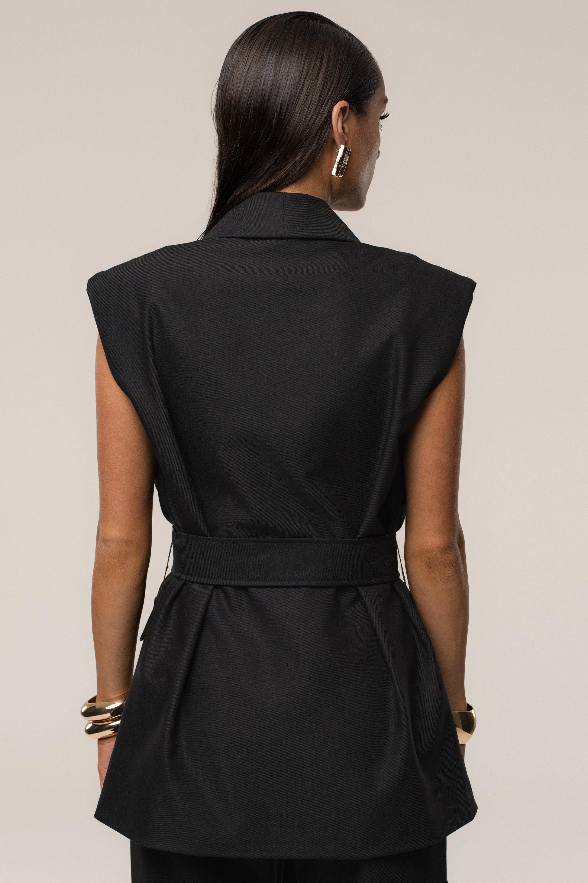 Black Jeanie Belted Vest JLUXLABEL