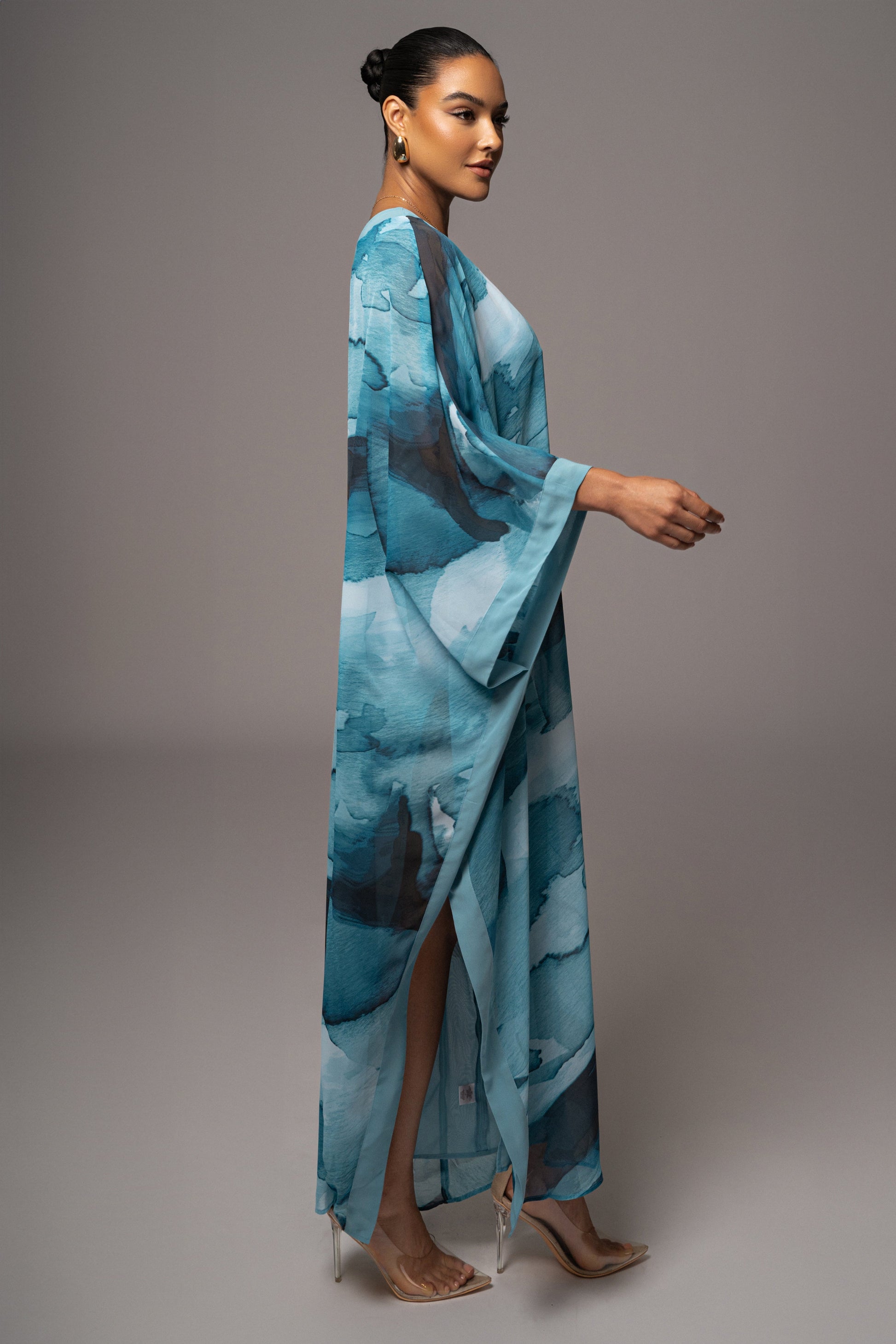 Blue Abstract Mariel One Shoulder Maxi Dress JLUXLABEL