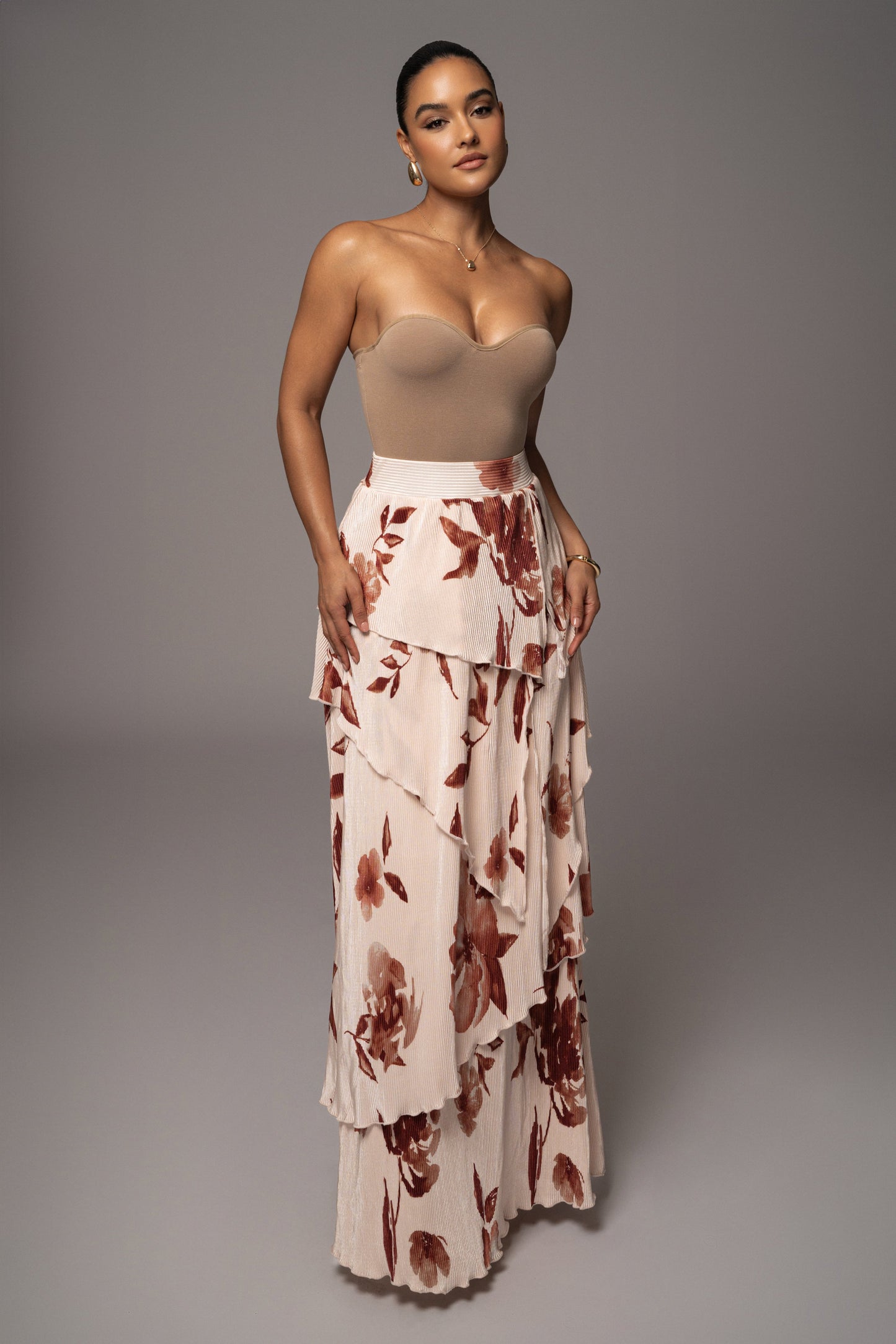 Cream Floral Kamira Tiered Skirt JLUXLABEL