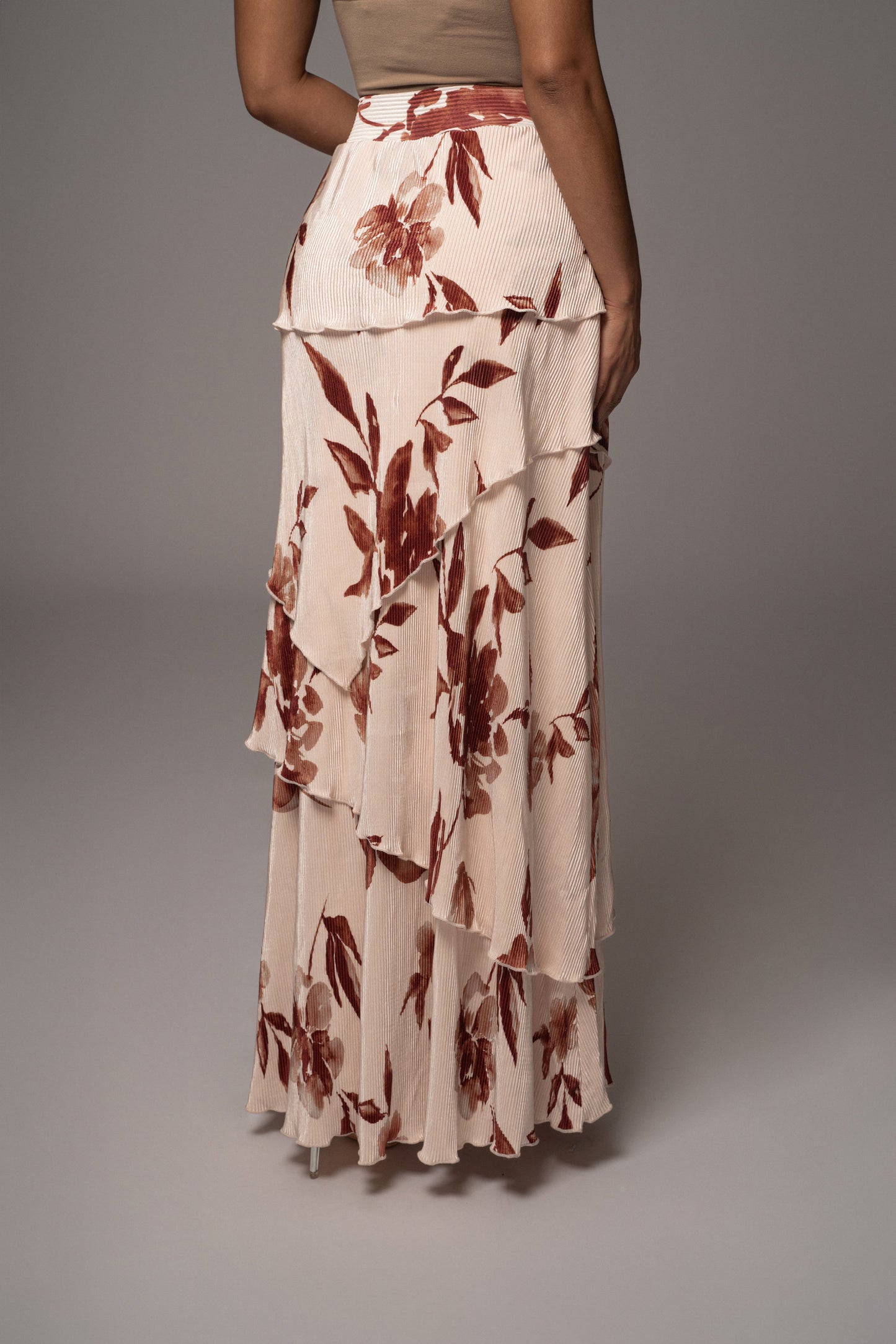 Cream Floral Kamira Tiered Skirt JLUXLABEL