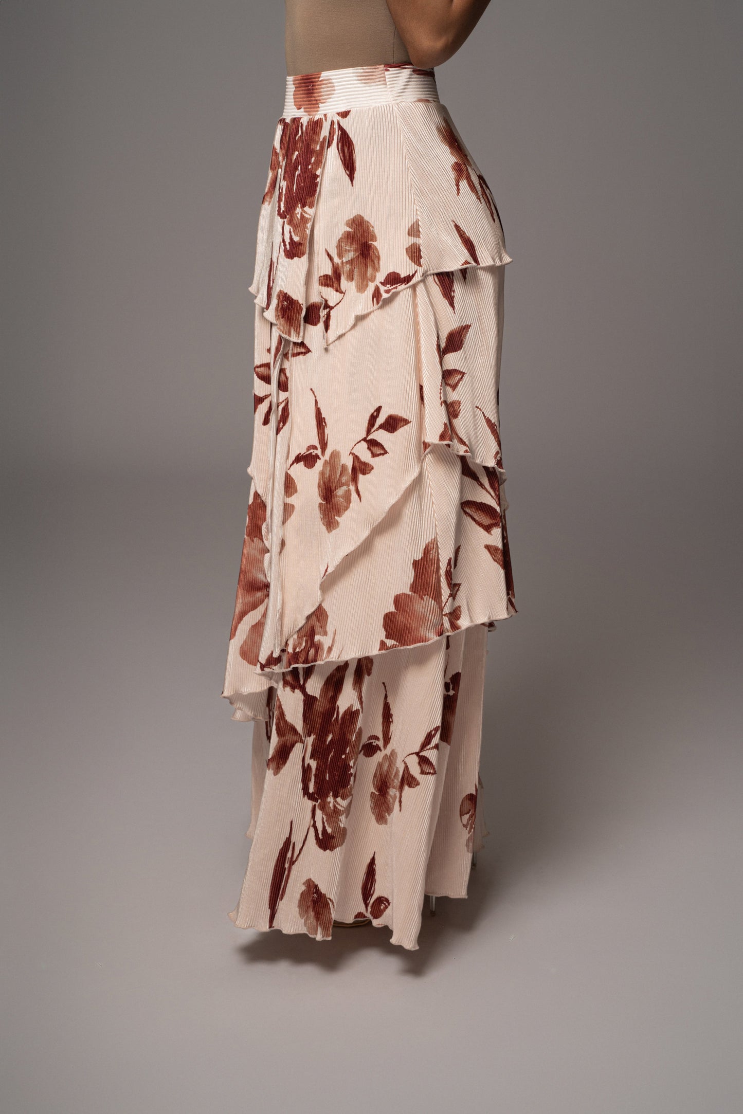Cream Floral Kamira Tiered Skirt JLUXLABEL