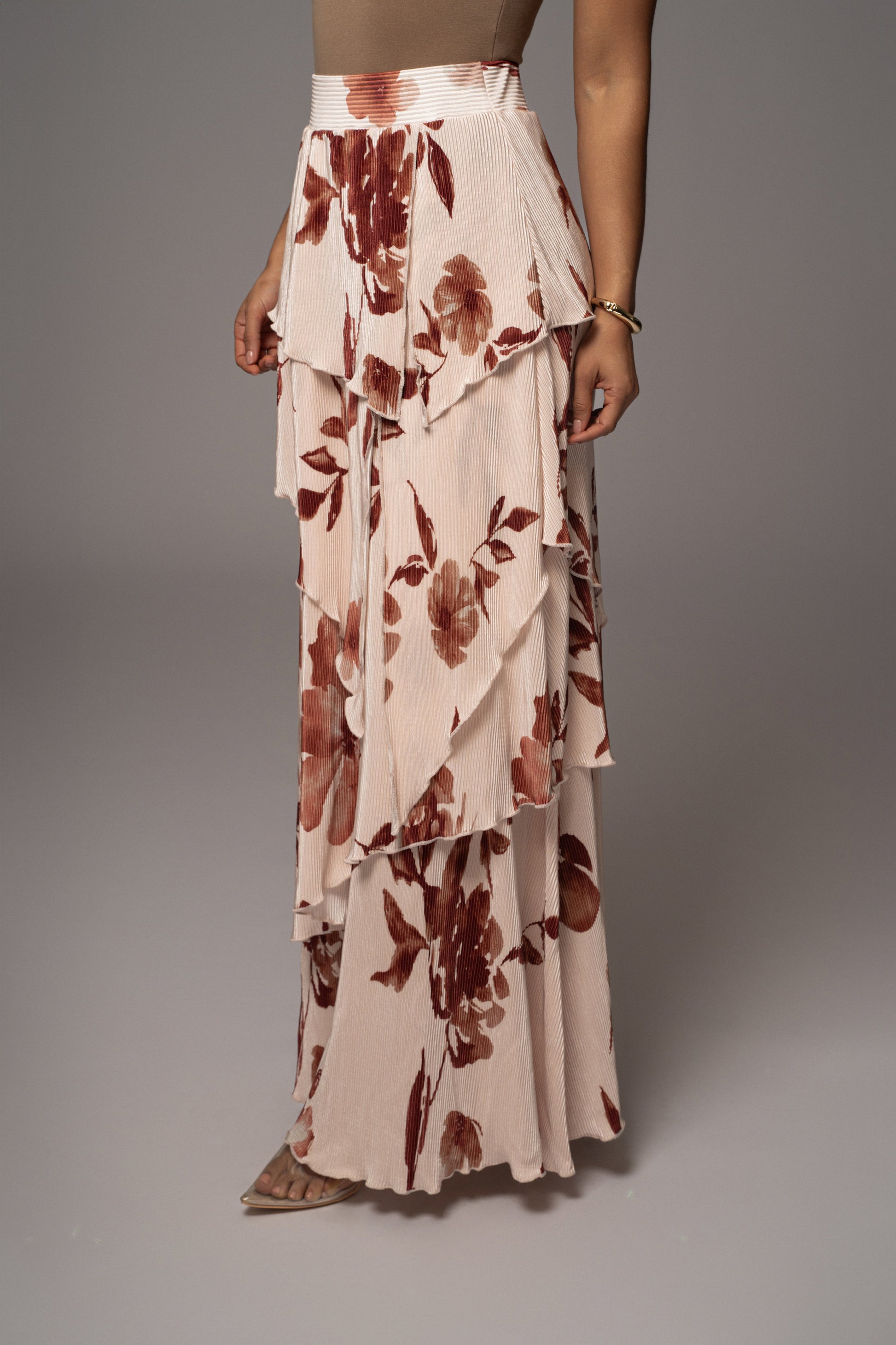 Cream Floral Kamira Tiered Skirt JLUXLABEL