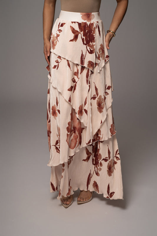 Cream Floral Kamira Tiered Skirt JLUXLABEL