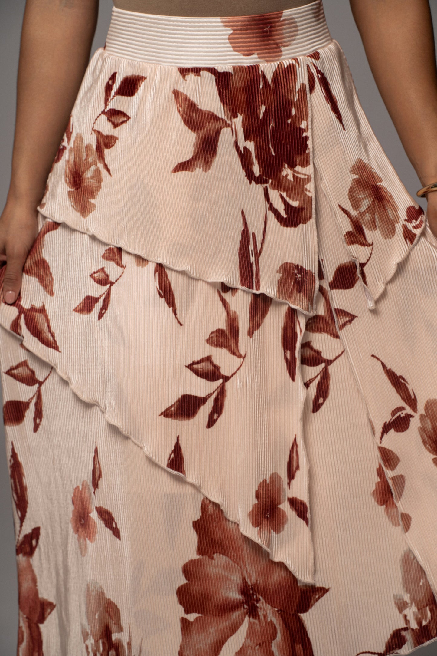 Cream Floral Kamira Tiered Skirt JLUXLABEL