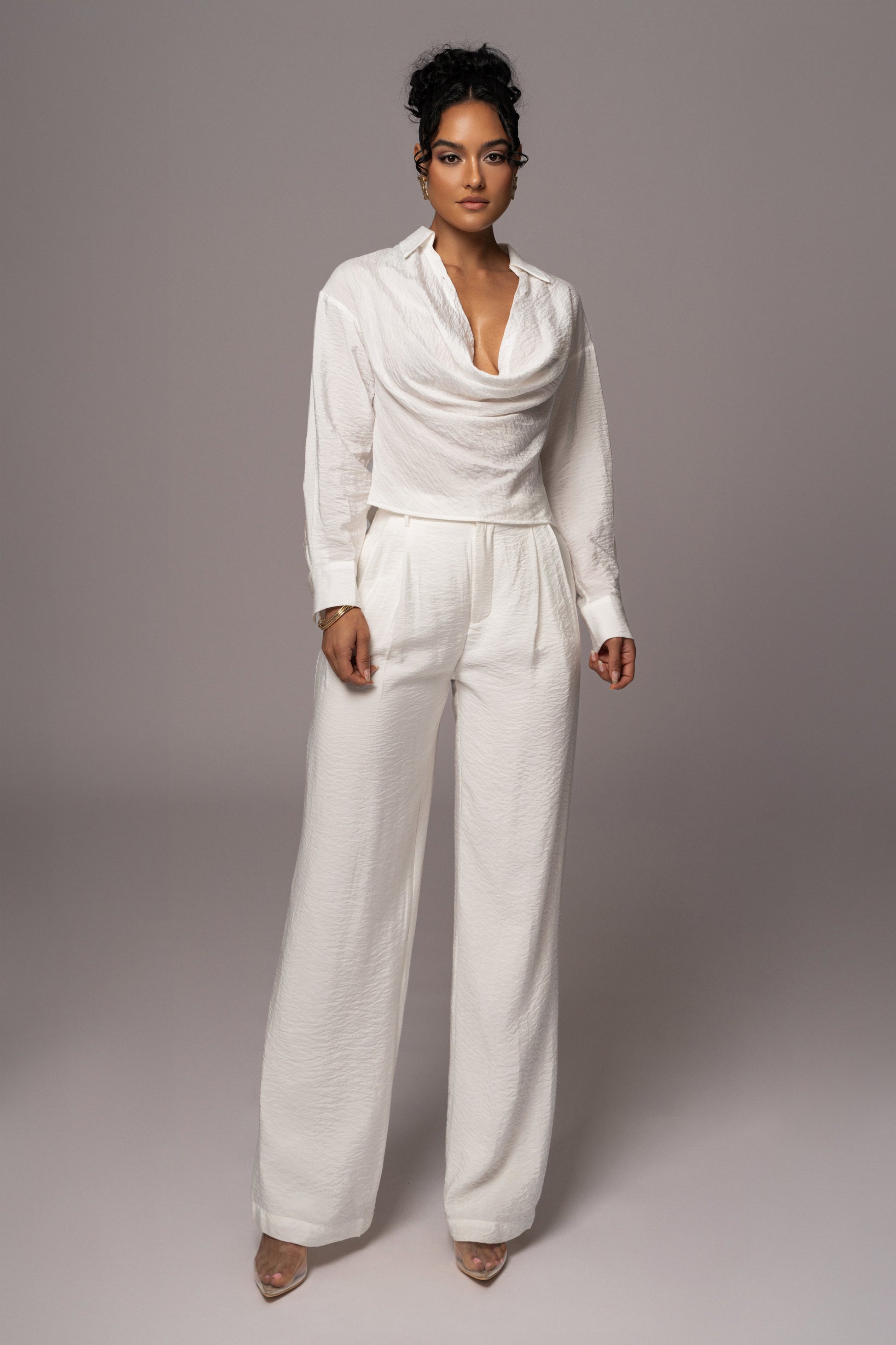 Ivory Drew Crinkled Trousers JLUXLABEL