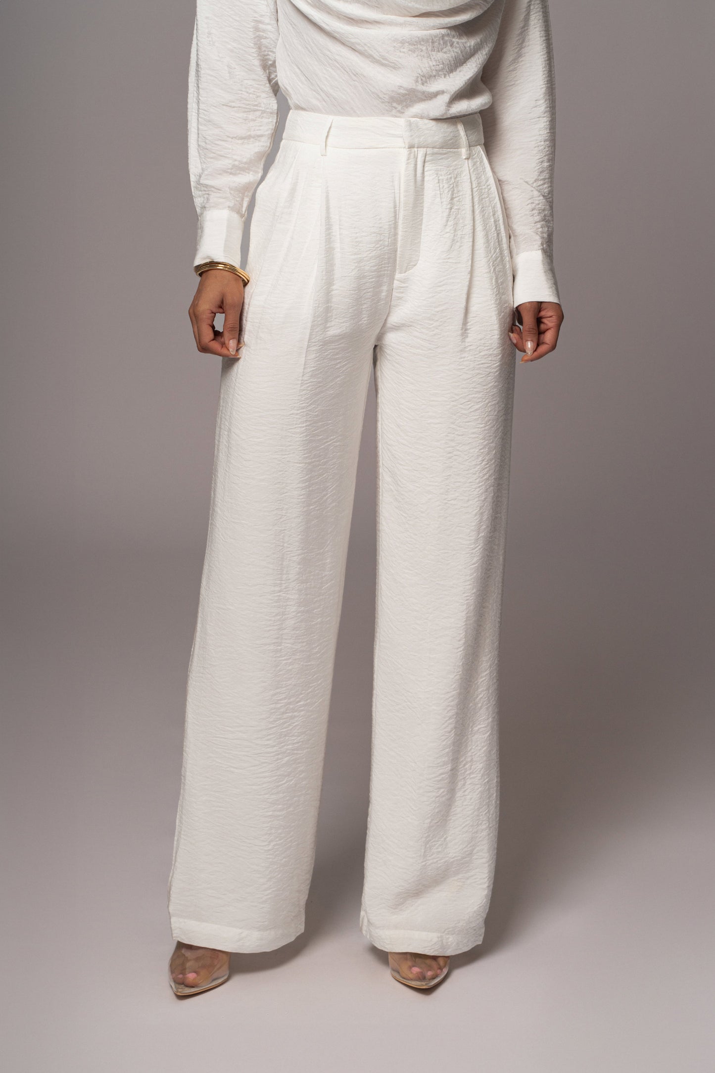 Ivory Drew Crinkled Trousers JLUXLABEL