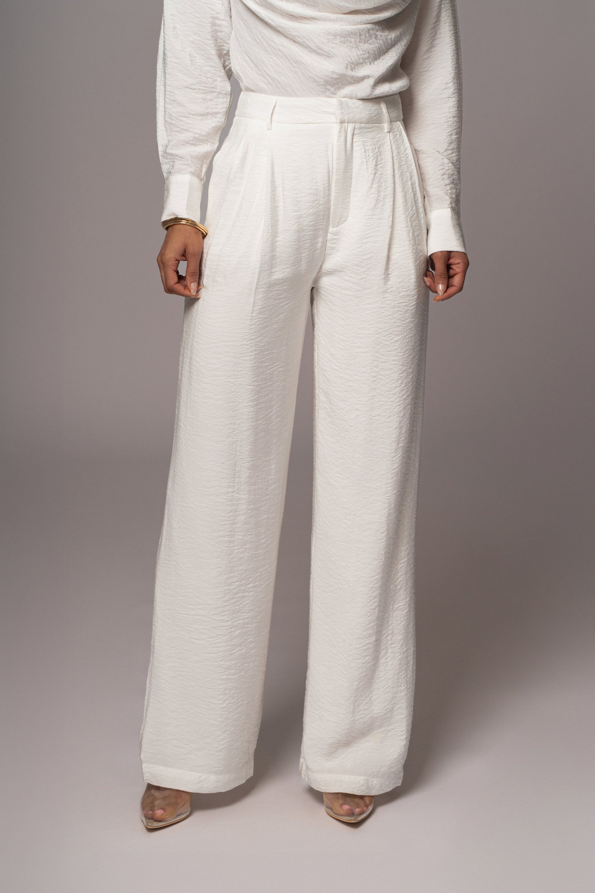 Ivory Drew Crinkled Trousers JLUXLABEL