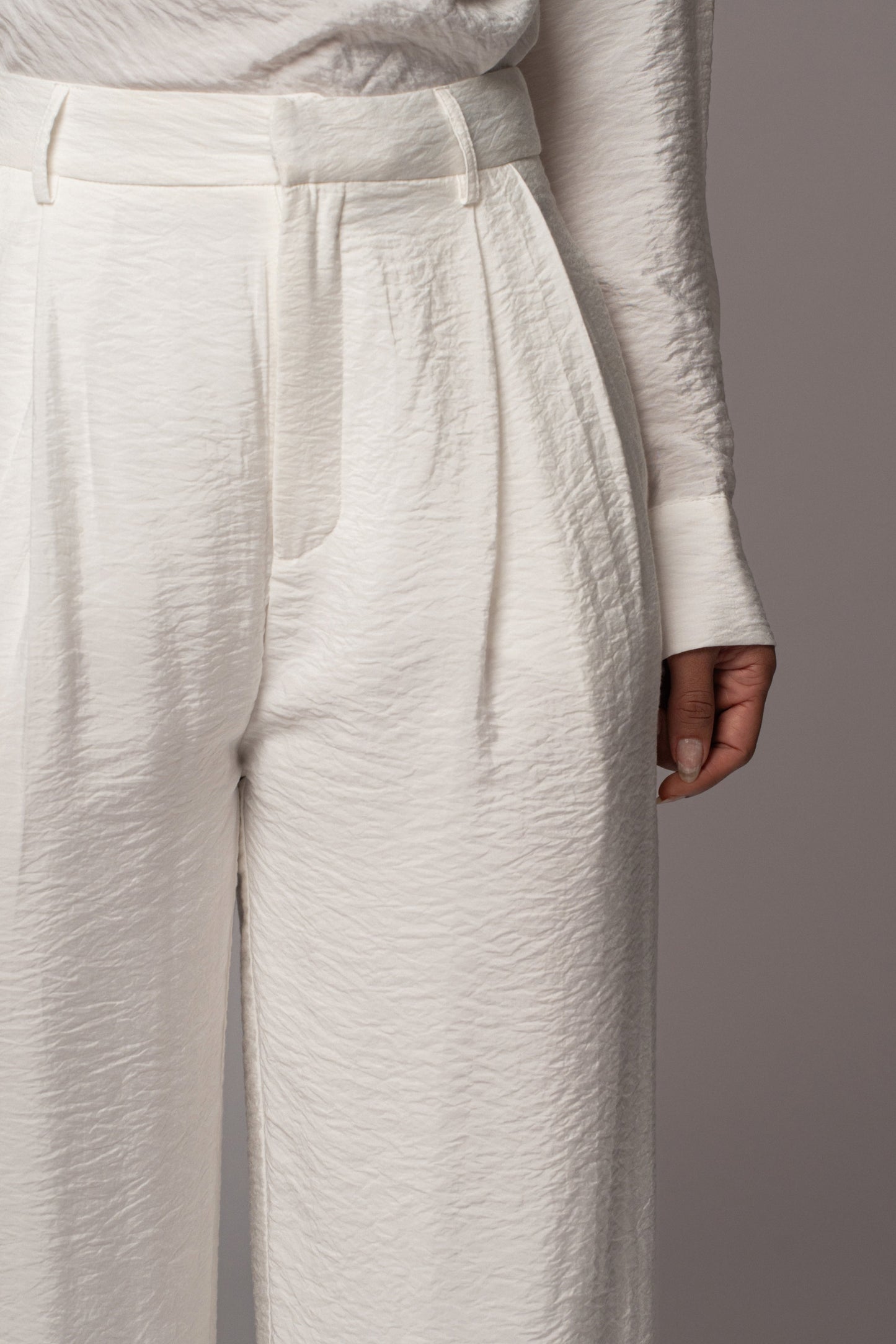 Ivory Drew Crinkled Trousers JLUXLABEL