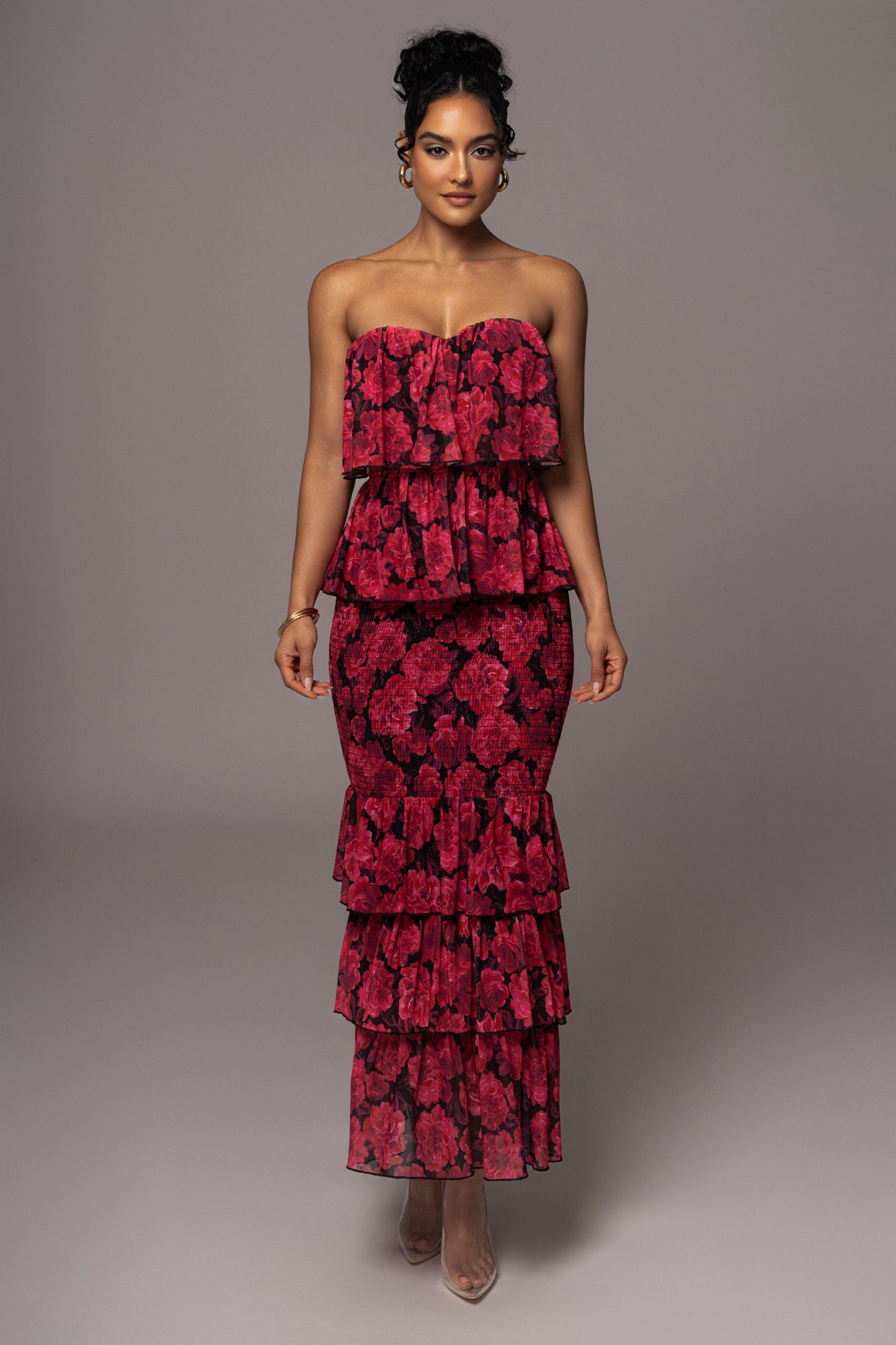 Pink  Floral Casa Blanca Ruffle Dress JLUXLABEL