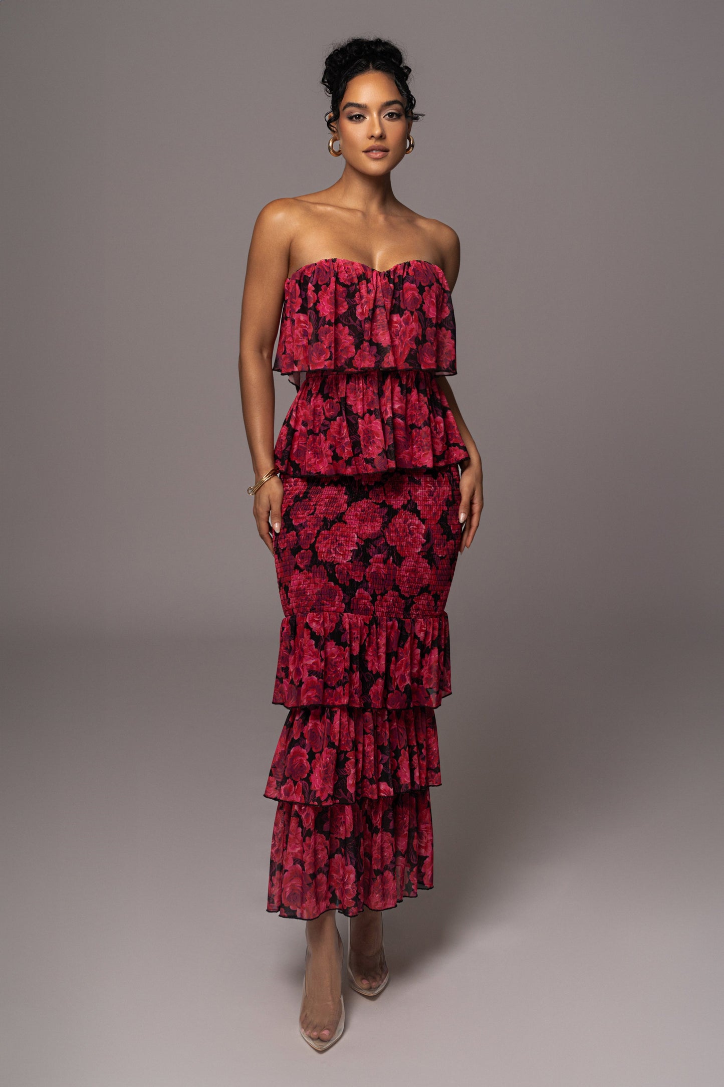 Pink  Floral Casa Blanca Ruffle Dress JLUXLABEL