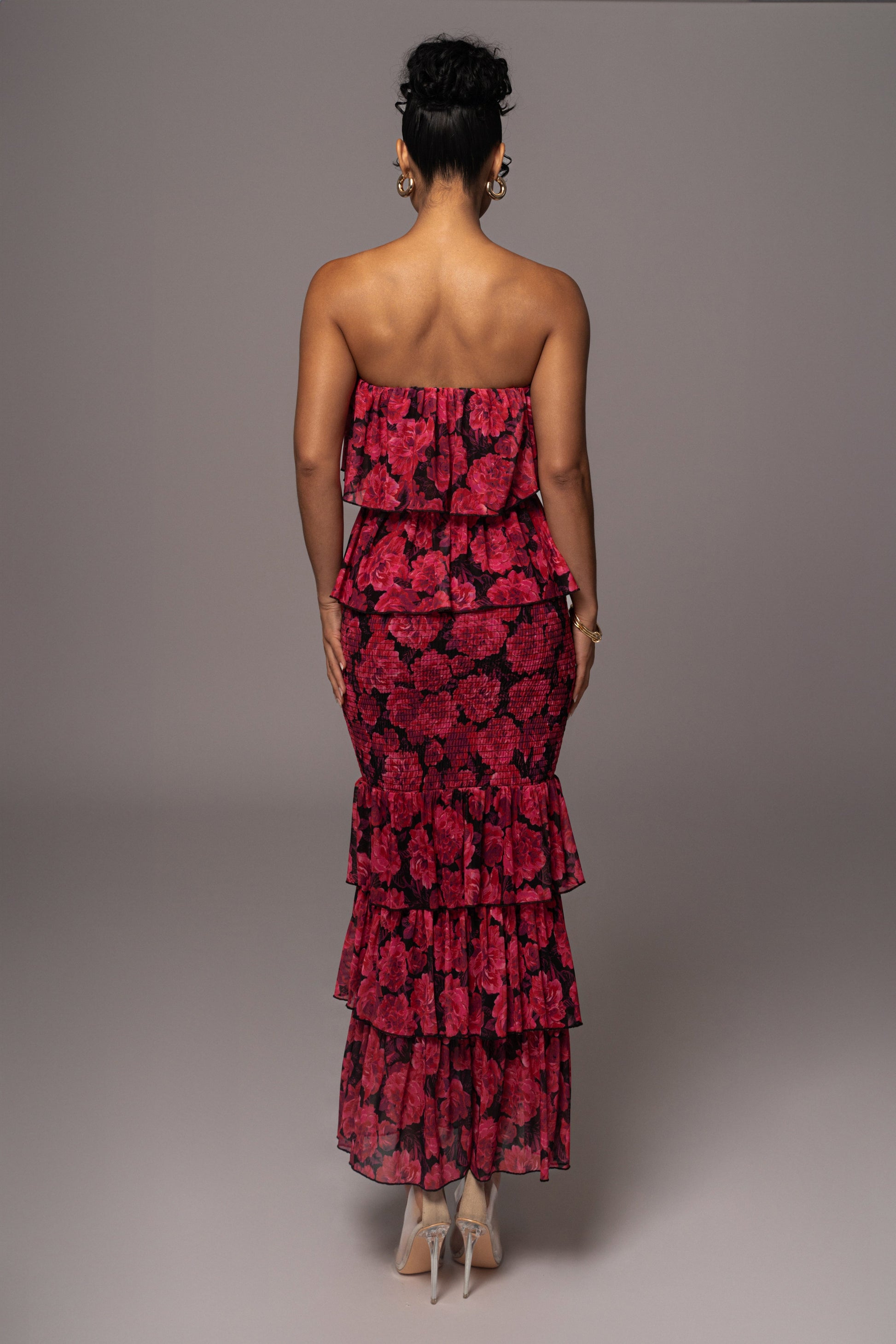 Pink  Floral Casa Blanca Ruffle Dress JLUXLABEL