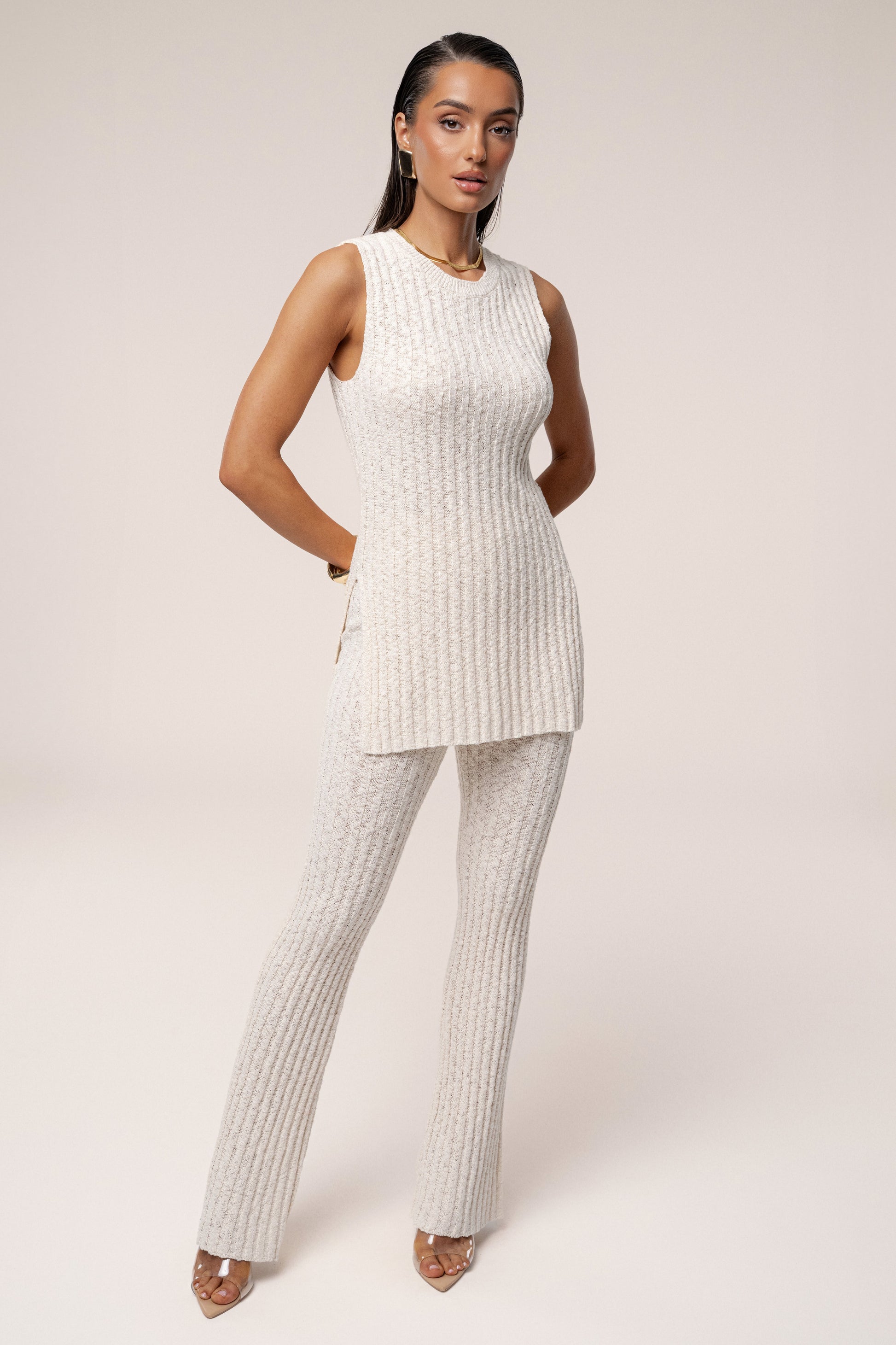 Ivory Lanah Knit Flare Pants JLUXLABEL