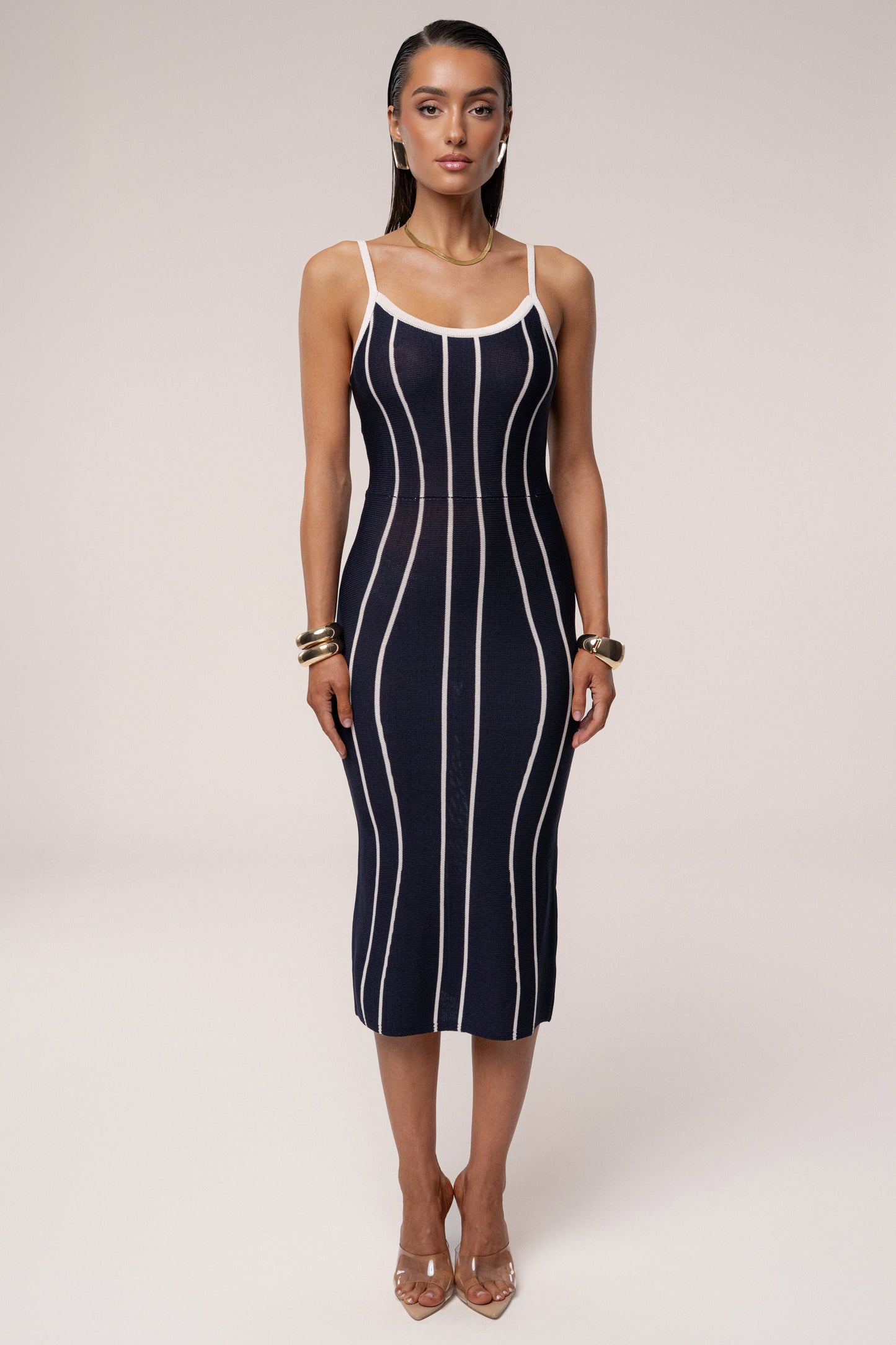 Navy/Ivory Parallel Elegance Midi Dress JLUXLABEL