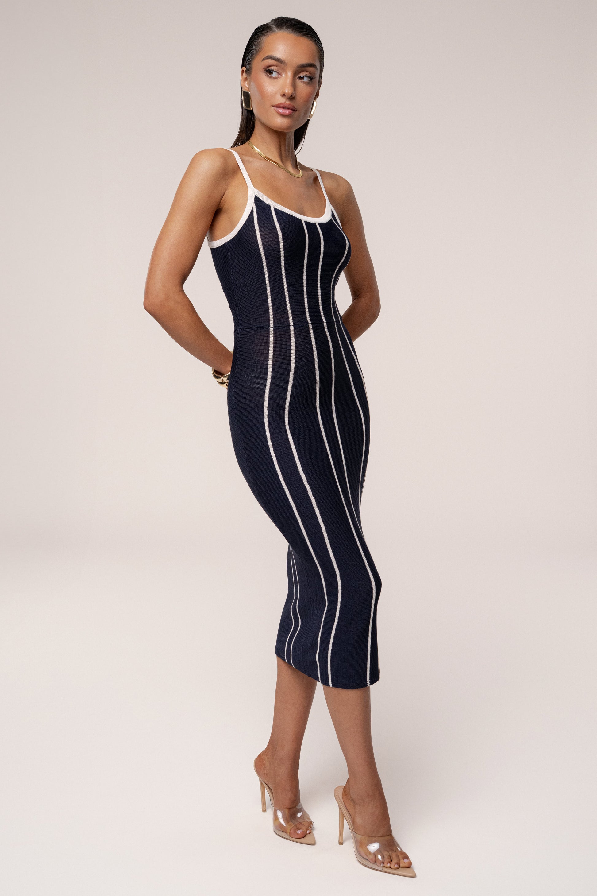 Navy/Ivory Parallel Elegance Midi Dress JLUXLABEL