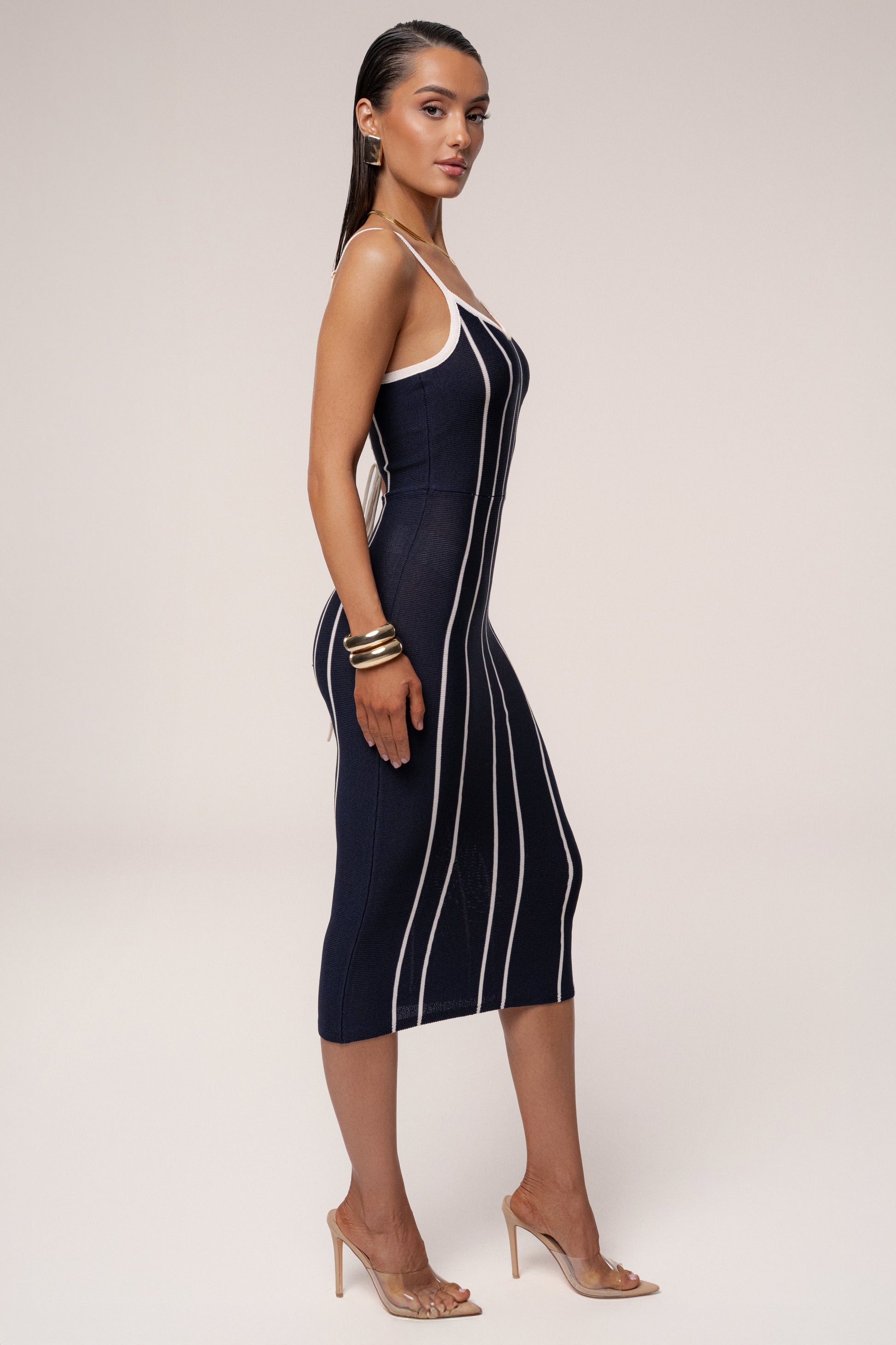 Navy/Ivory Parallel Elegance Midi Dress JLUXLABEL