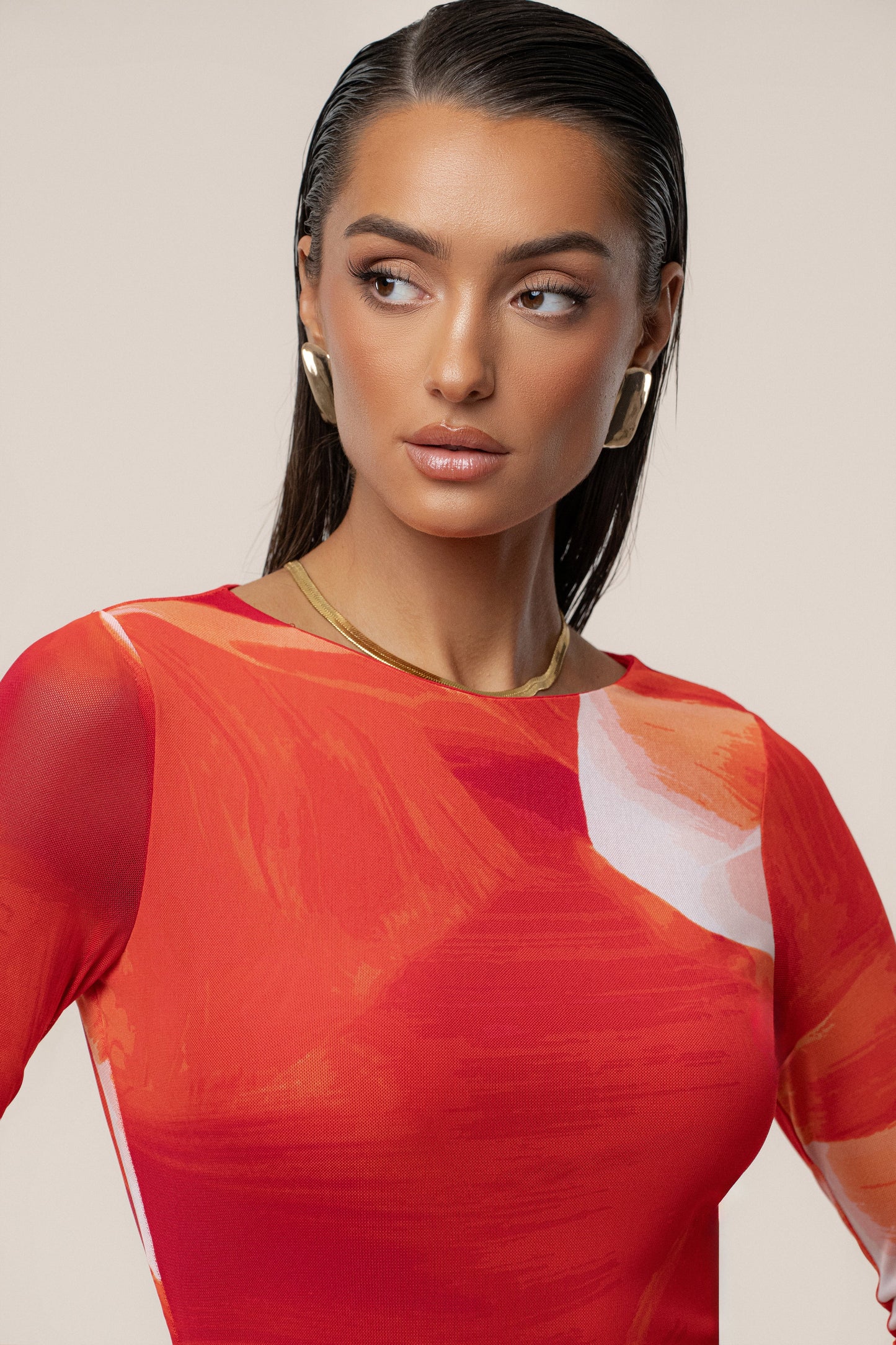 Sunset Red Palms And Sands Mesh Maxi Dress JLUXLABEL