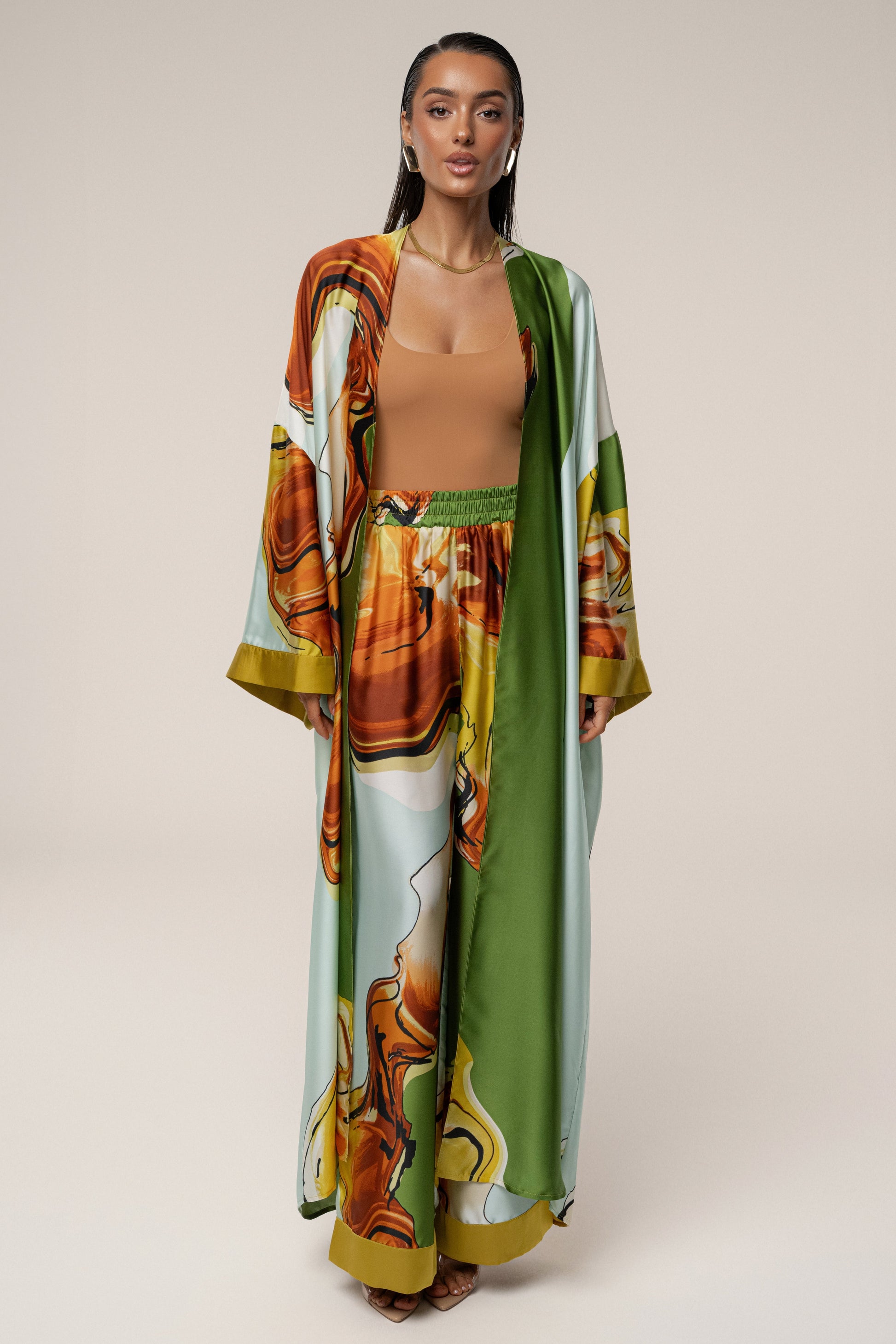 PRE-ORDER Green Tropical Print Nola Maxi Duster NEWFASHIONEDGE