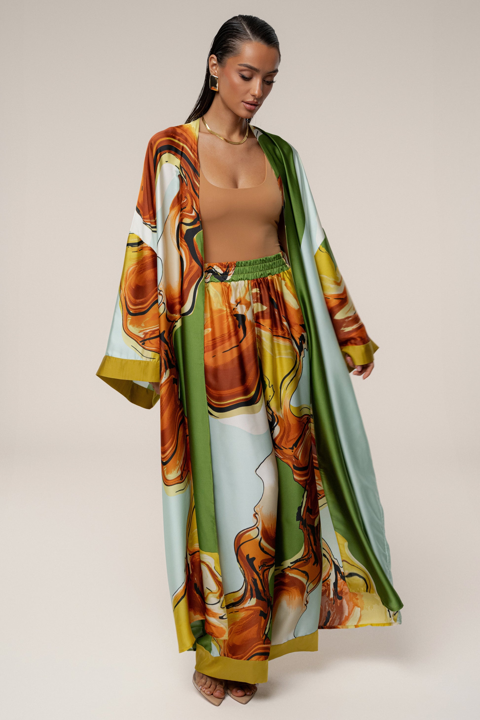 PRE-ORDER Green Tropical Print Nola Maxi Duster NEWFASHIONEDGE