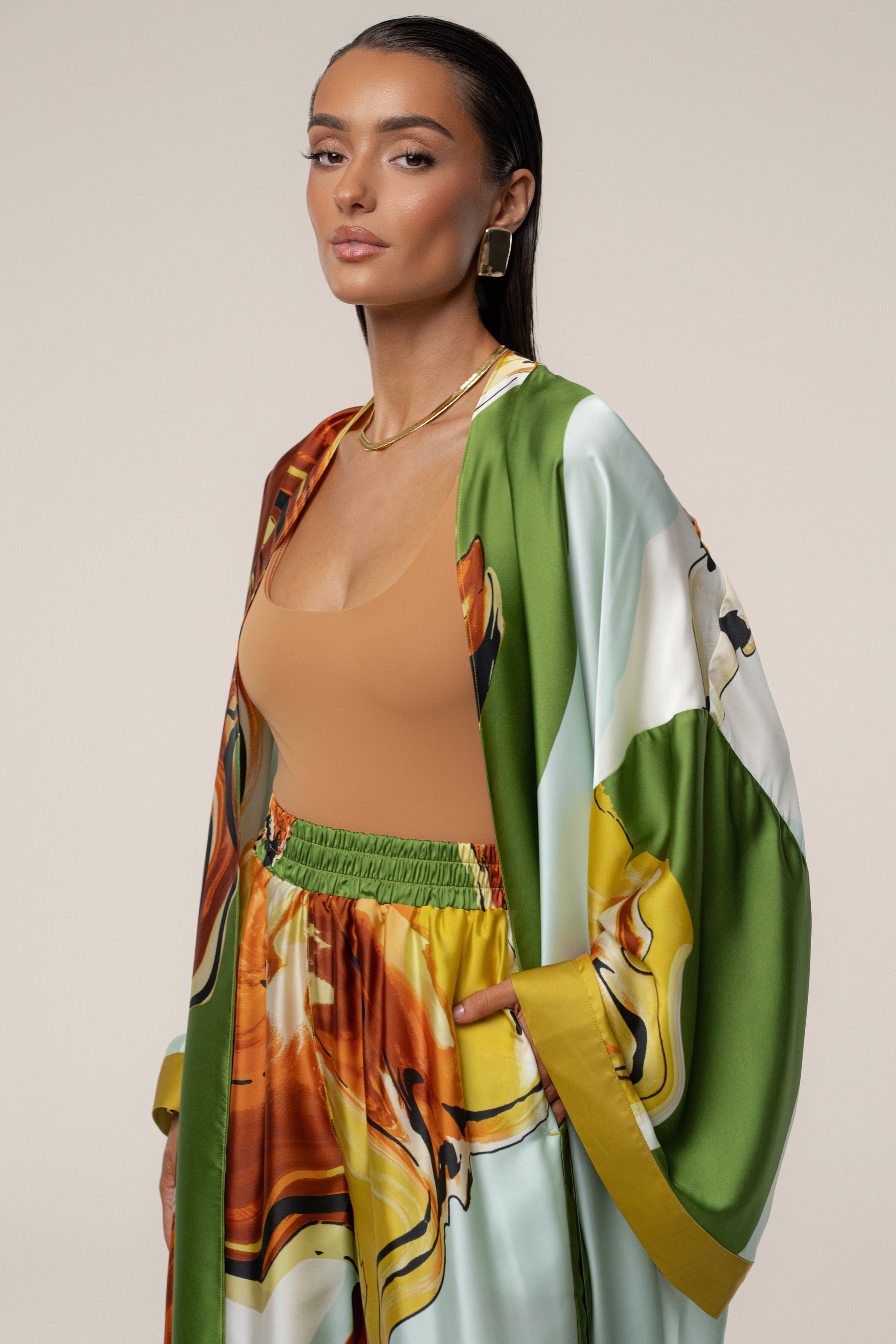 PRE-ORDER Green Tropical Print Nola Maxi Duster NEWFASHIONEDGE