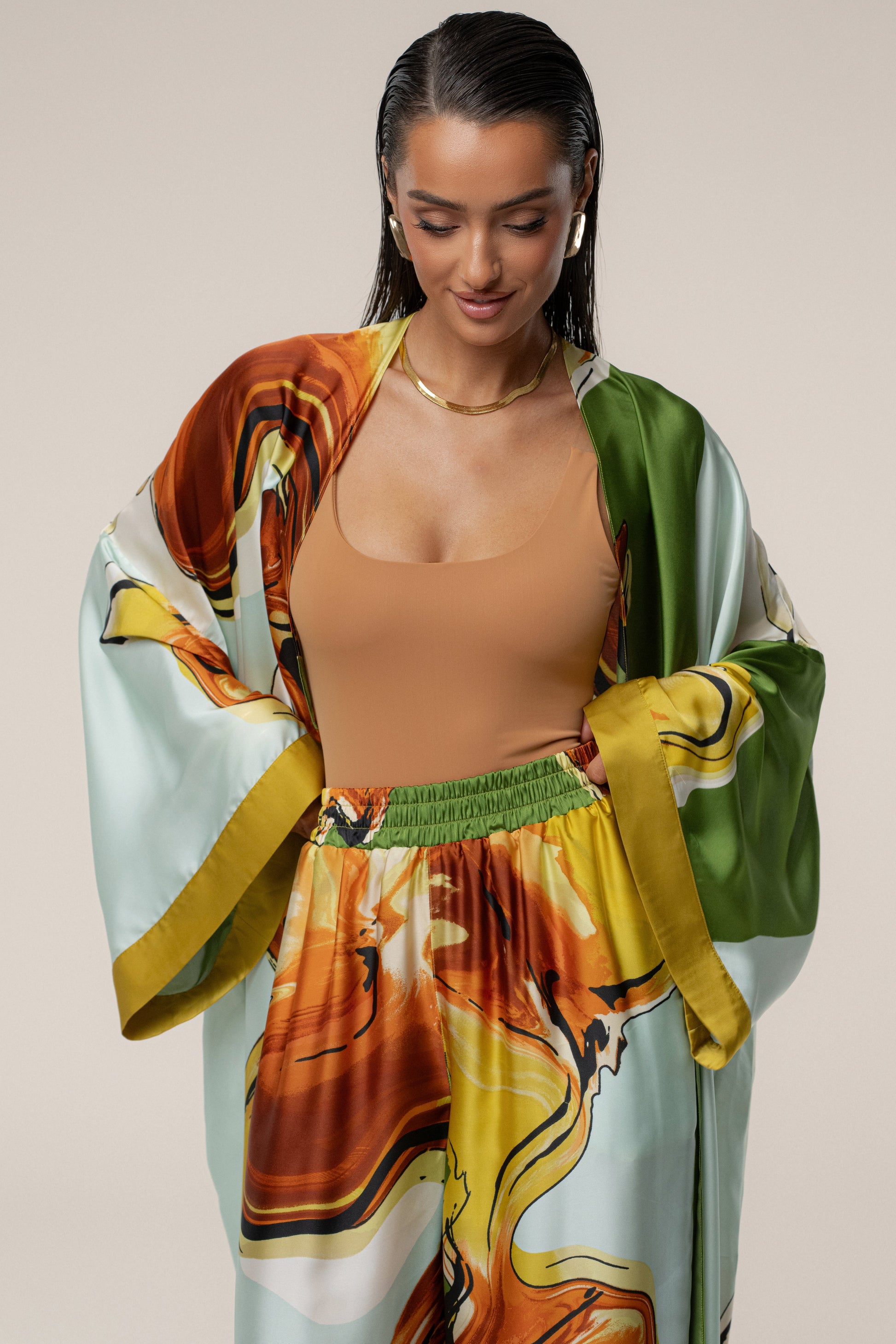 PRE-ORDER Green Tropical Print Nola Maxi Duster NEWFASHIONEDGE