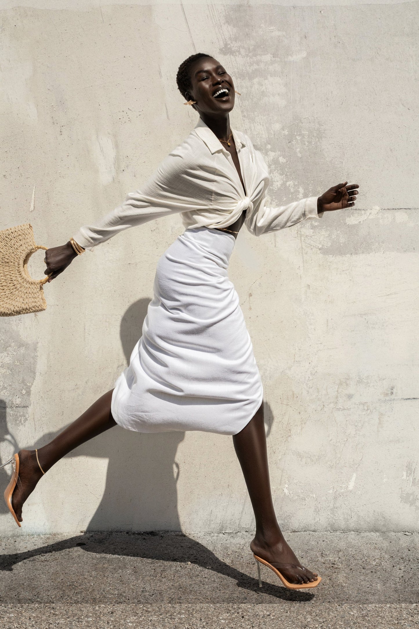 Ivory Spring Ruched Linen Skirt JLUXLABEL