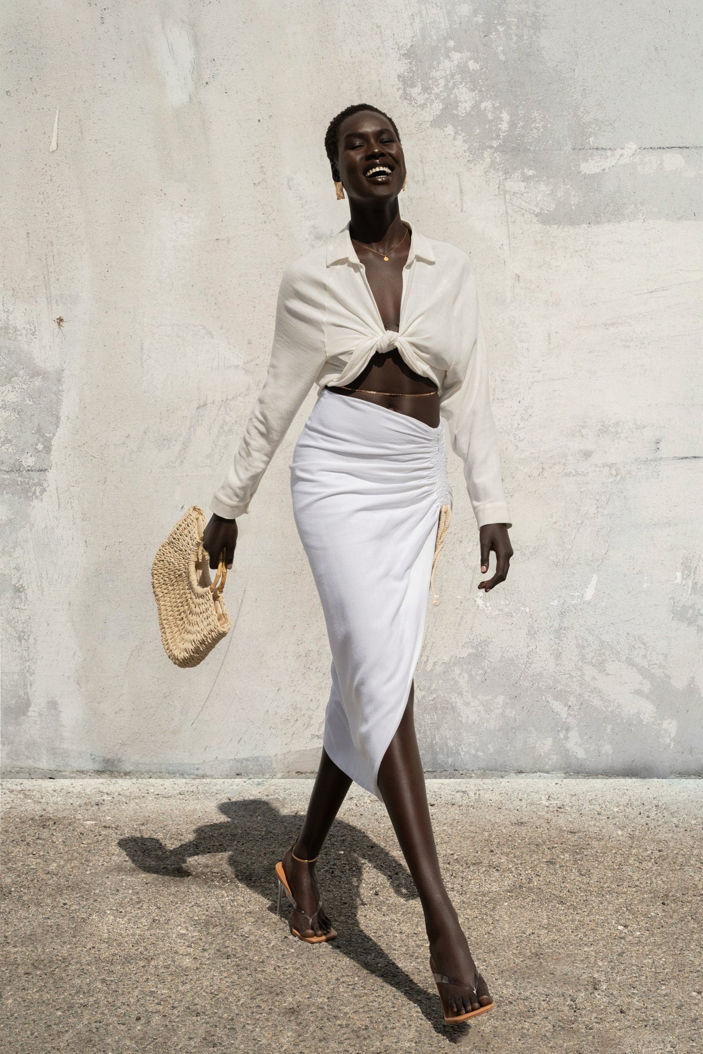 Ivory Spring Ruched Linen Skirt JLUXLABEL