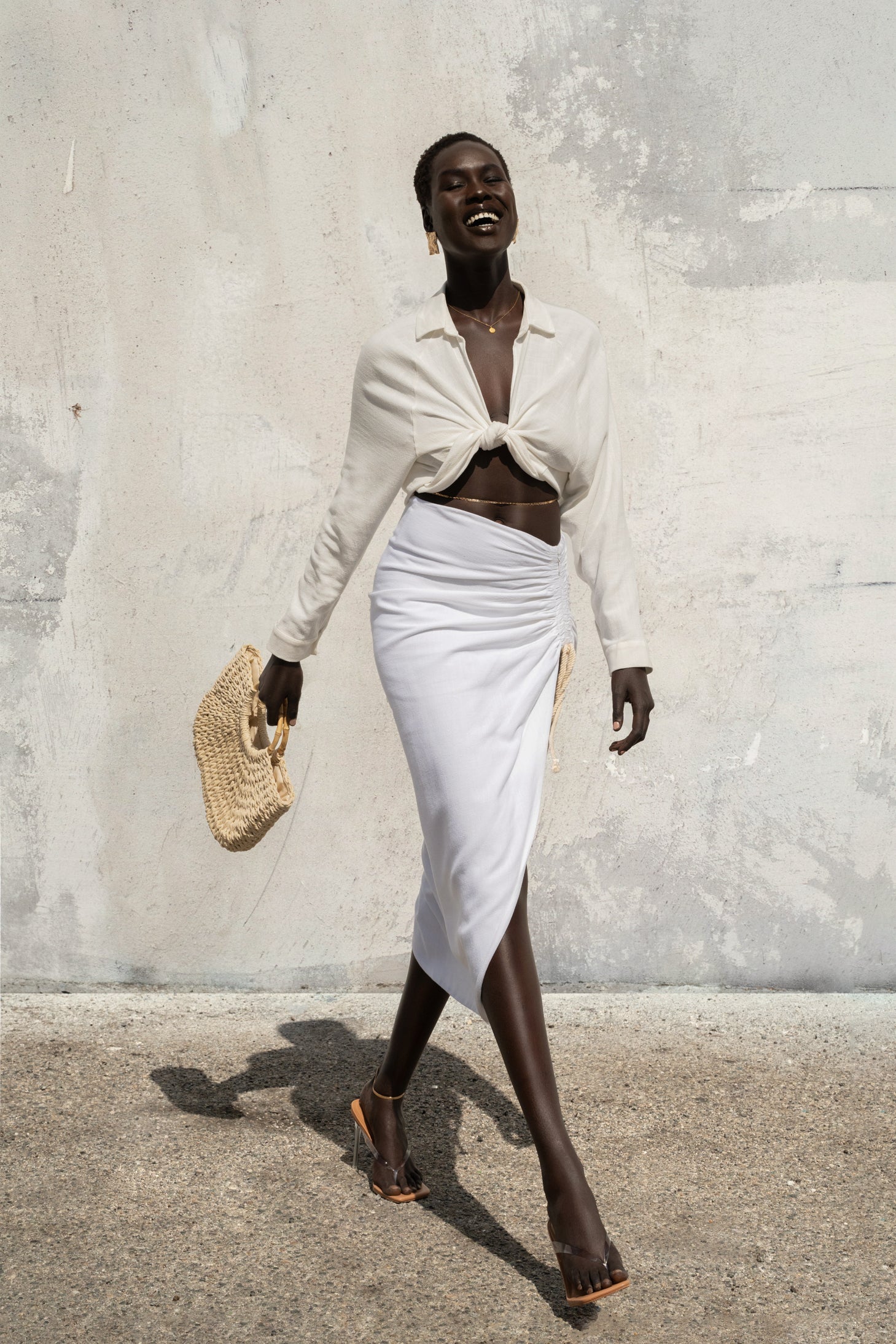Ivory Spring Ruched Linen Skirt JLUXLABEL