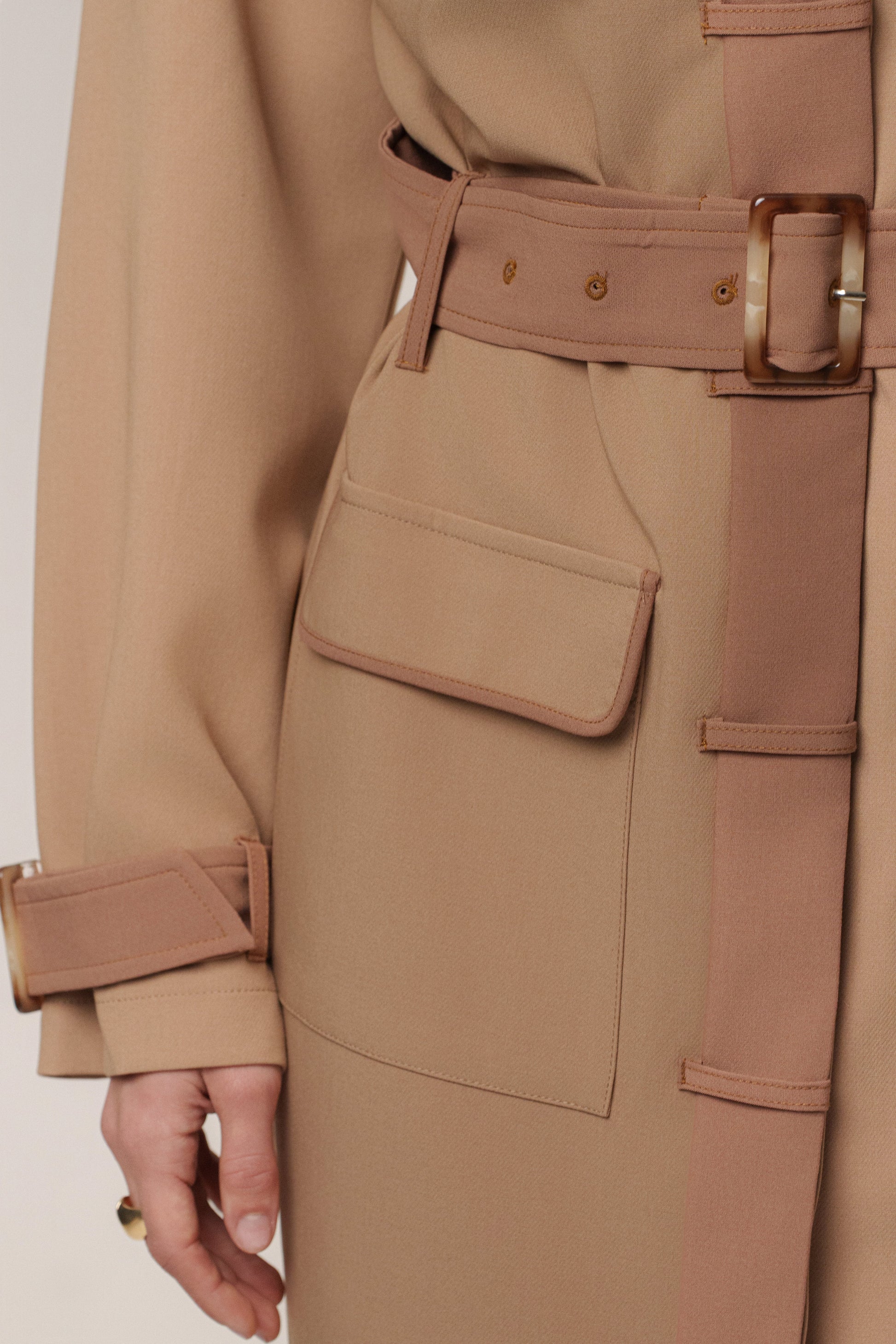 Beige Icon Belted Midi Dress JLUXLABEL